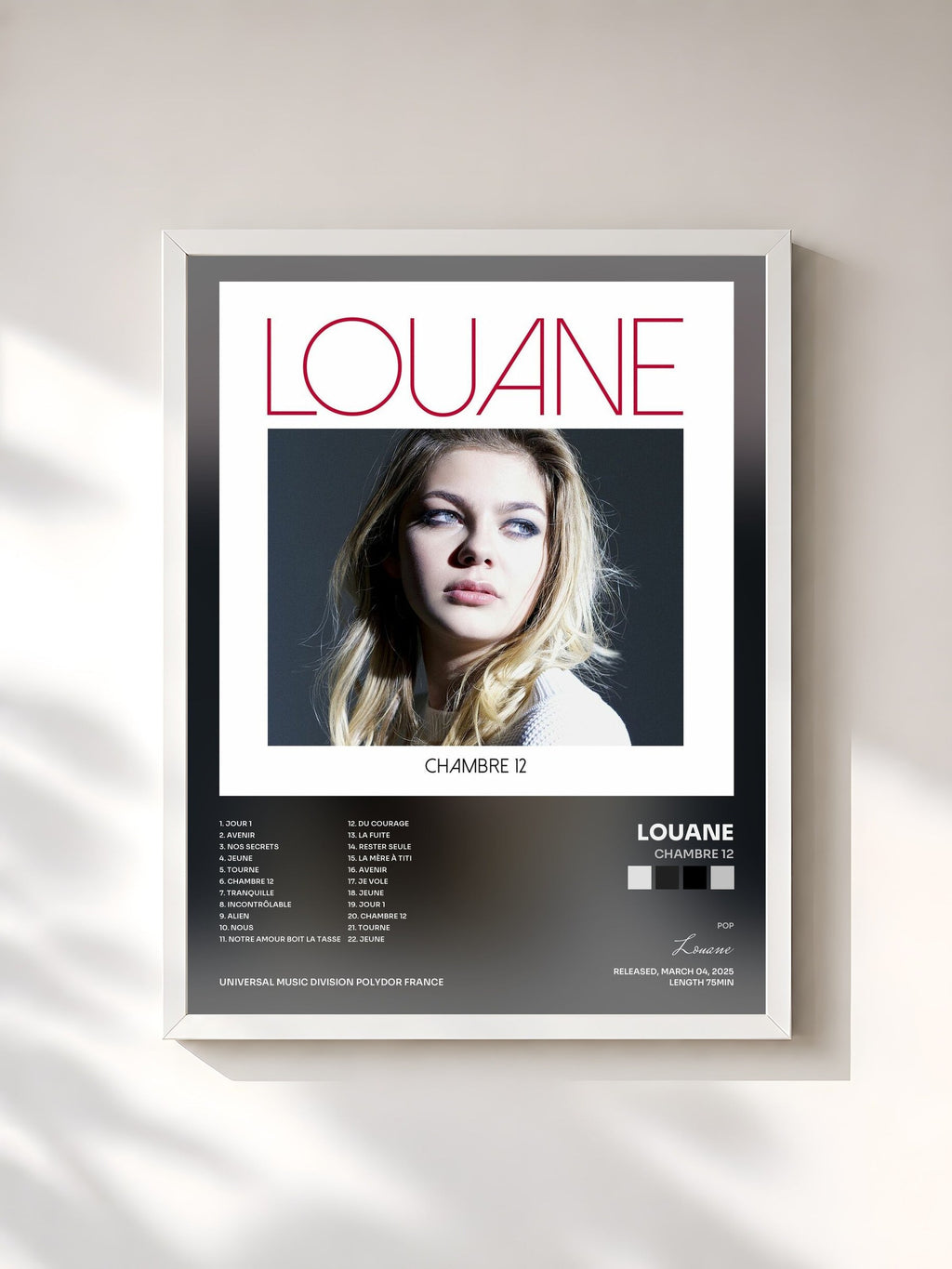 #blanc Chambre 12 di Louane in stampa incorniciata, cornice bianca, stampata e incorniciata in Francia