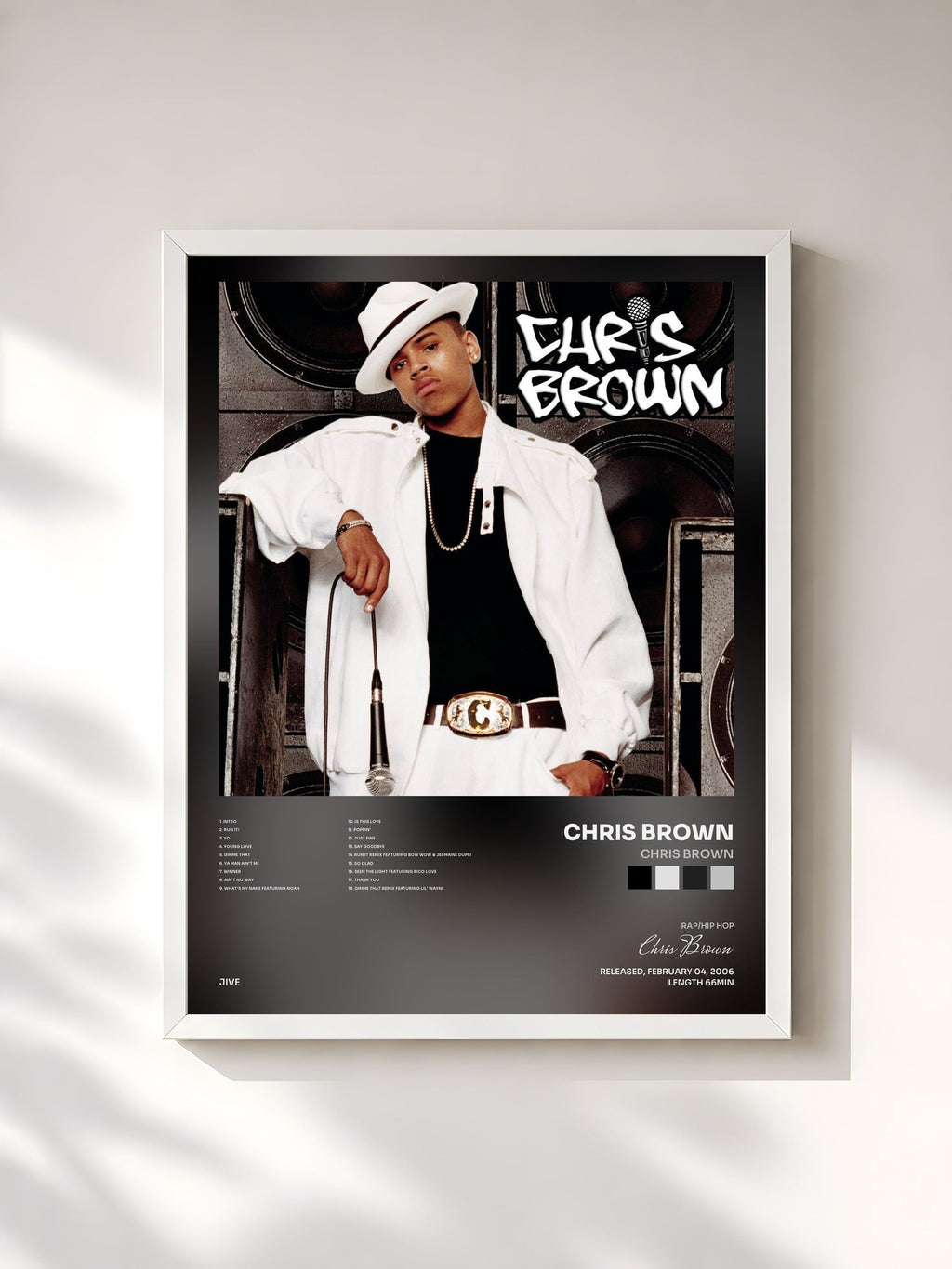 #blanc Tableau de l'album Chris Brown de Chris Brown, cadre blanc, imprimé et encadré en France