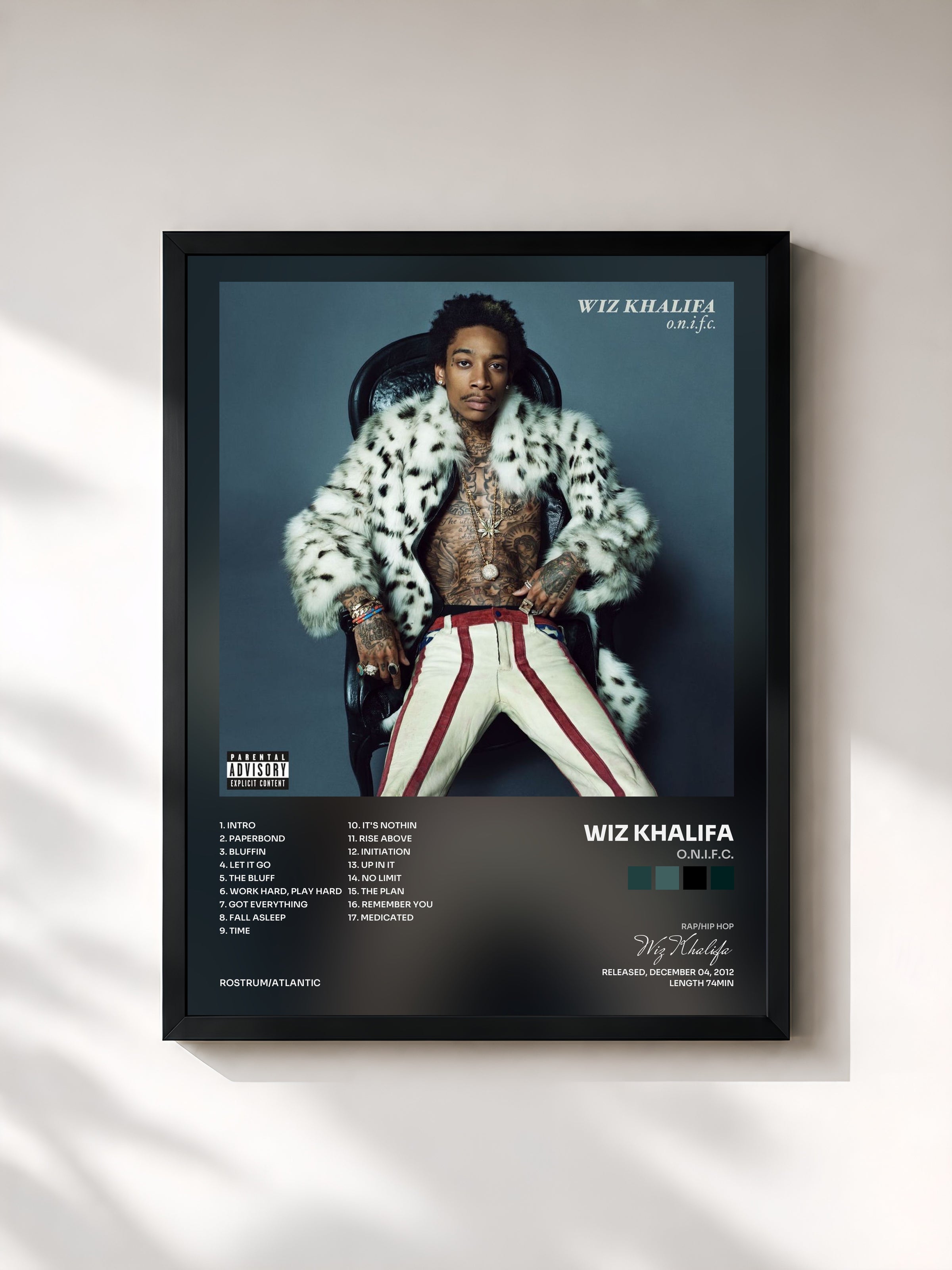 #noir Tableau de l'album O.N.I.F.C. de Wiz Khalifa, cadre noir, imprimé et encadré en France