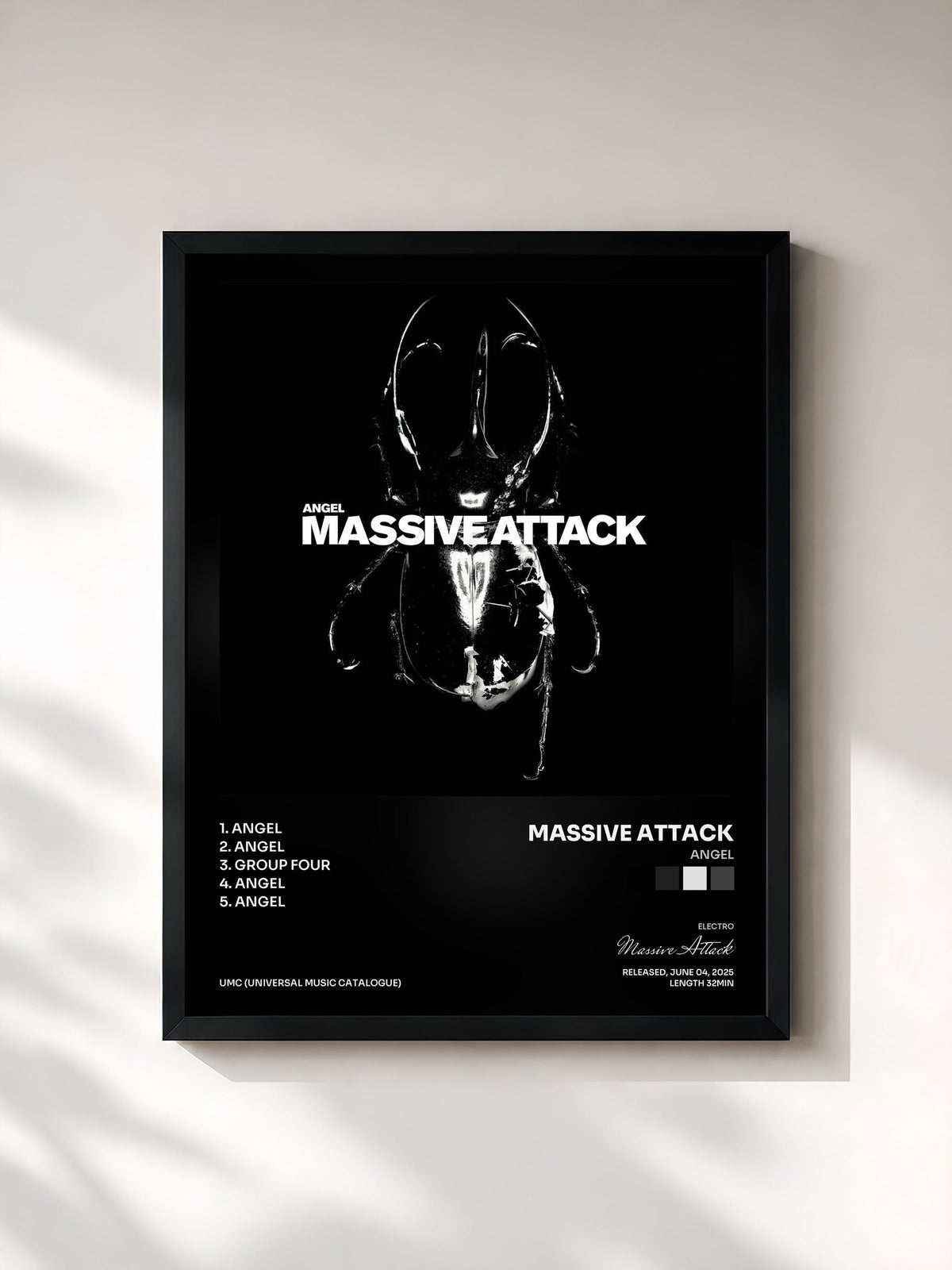 #noir Tableau de l'album Angel de Massive Attack, cadre noir, imprimé et encadré en France