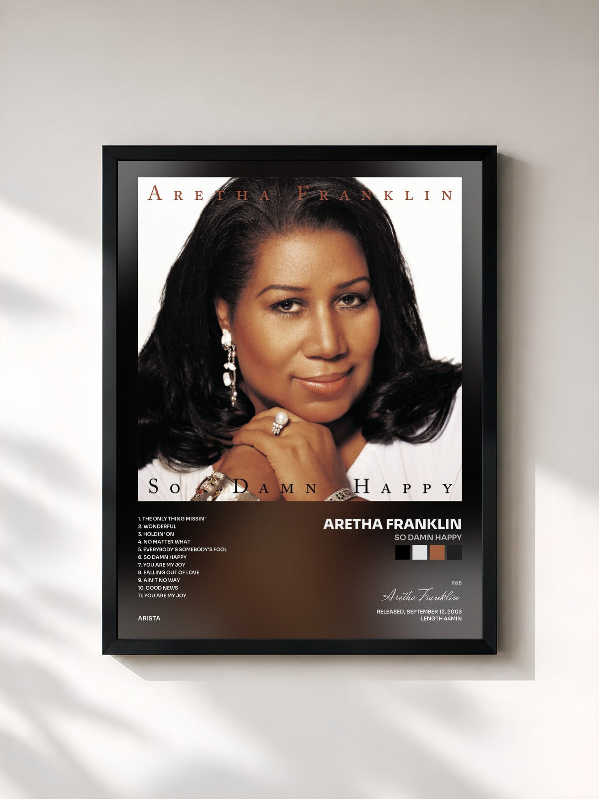 #noir Tableau de l'album So Damn Happy de Aretha Franklin, cadre noir, imprimé et encadré en France