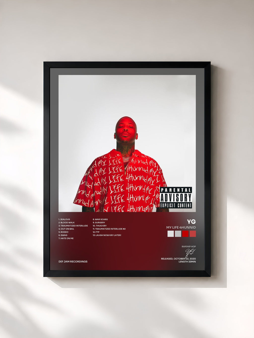 #noir My Life 4Hunnid di YG in stampa incorniciata, cornice nera, stampata e incorniciata in Francia
