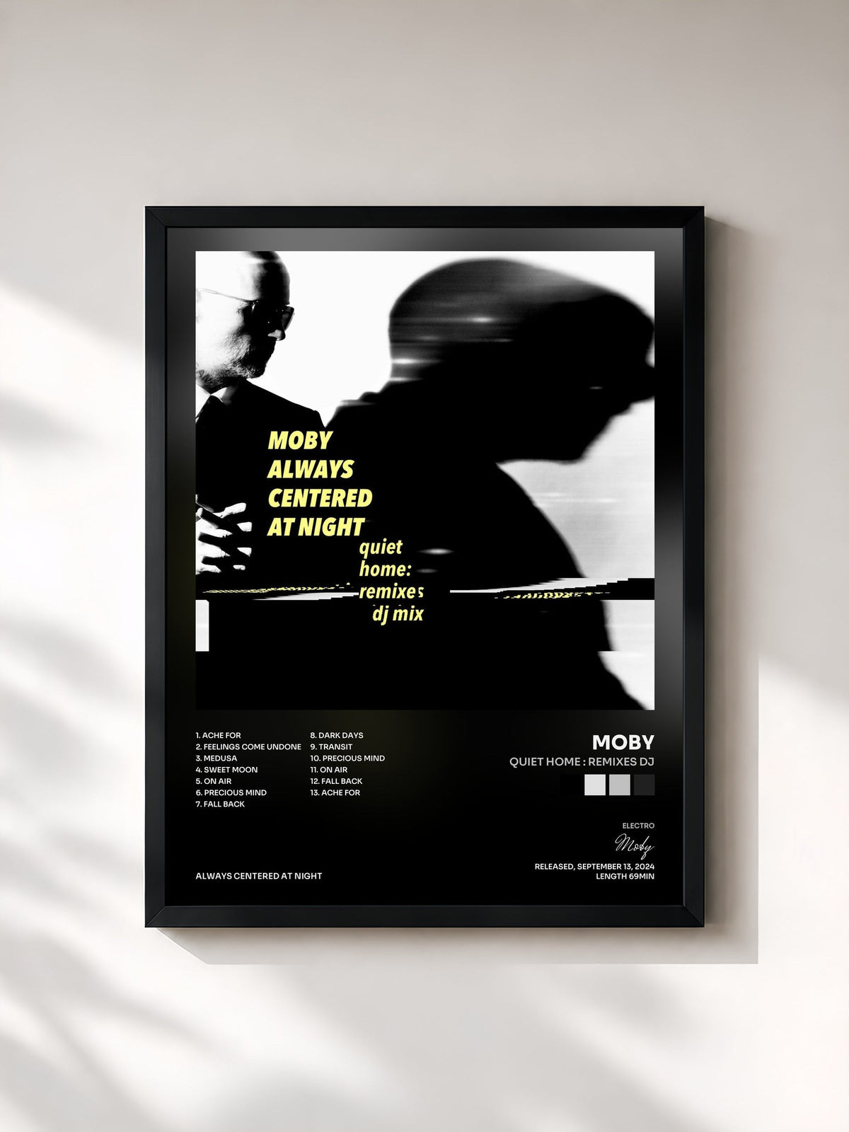 #noir Tableau de l'album quiet home : remixes dj de Moby, cadre noir, imprimé et encadré en France