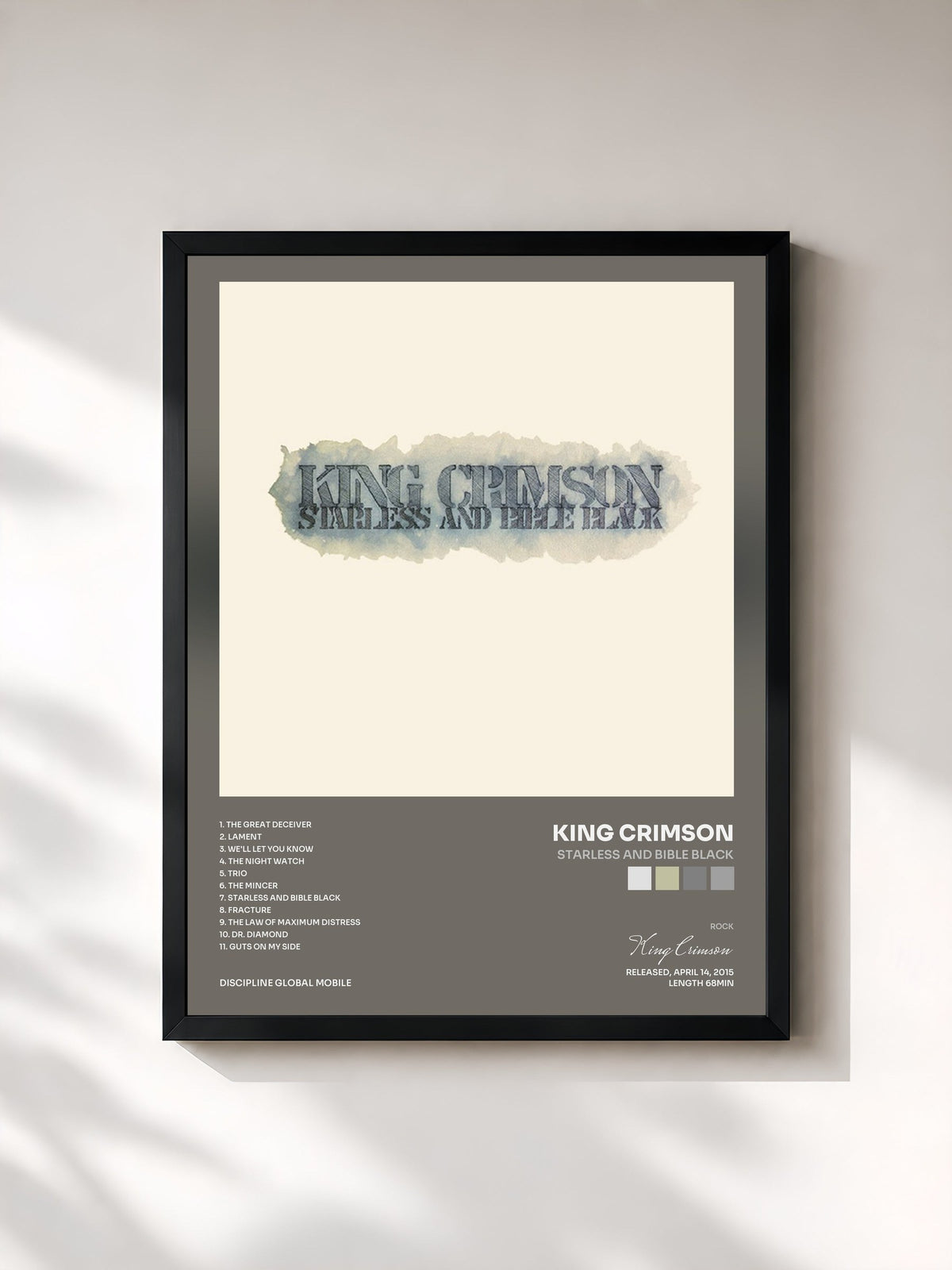 #noir Tableau de l'album Starless And Bible Black de King Crimson, cadre noir, imprimé et encadré en France