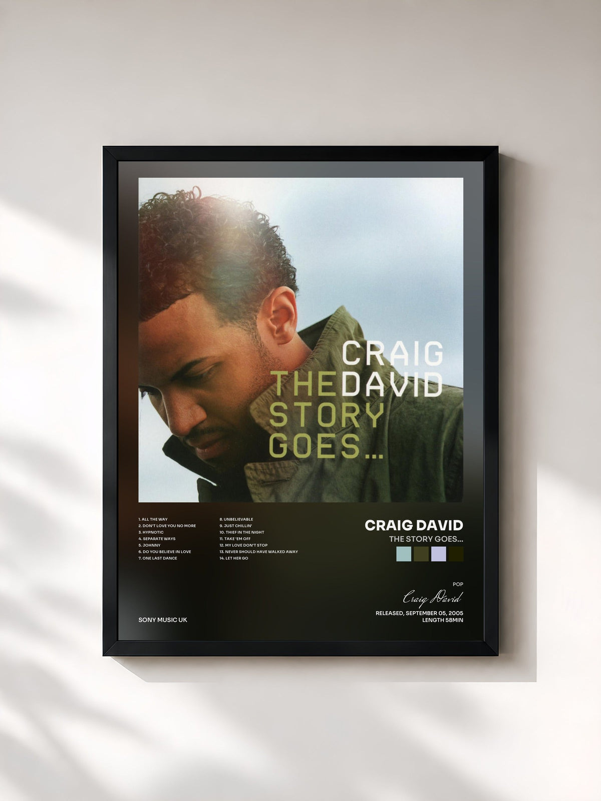 #noir Tableau de l'album The Story Goes... de Craig David, cadre noir, imprimé et encadré en France