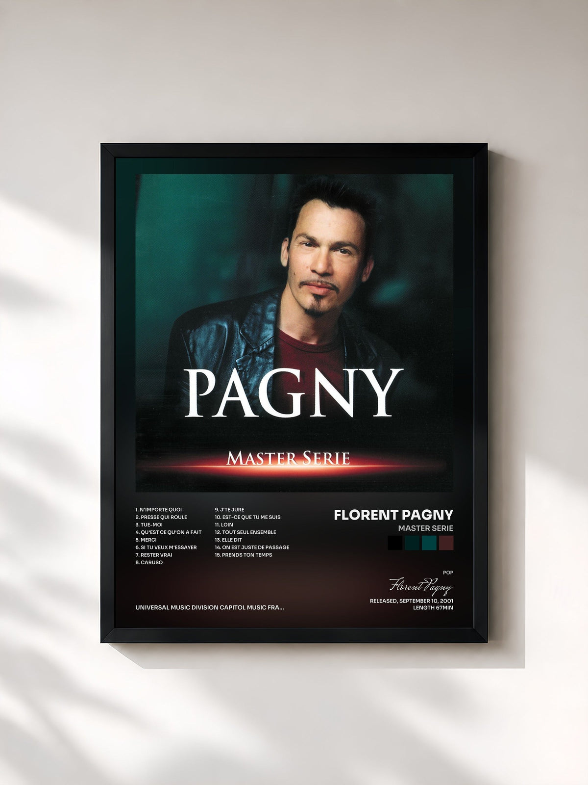 #noir Tableau de l'album Master Serie de Florent Pagny, cadre noir, imprimé et encadré en France