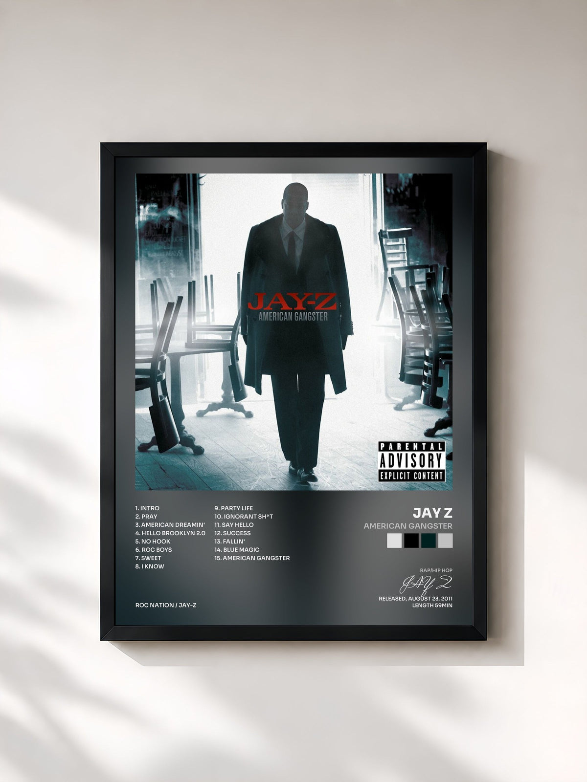 #noir Tableau de l'album American Gangster de JAY Z, cadre noir, imprimé et encadré en France