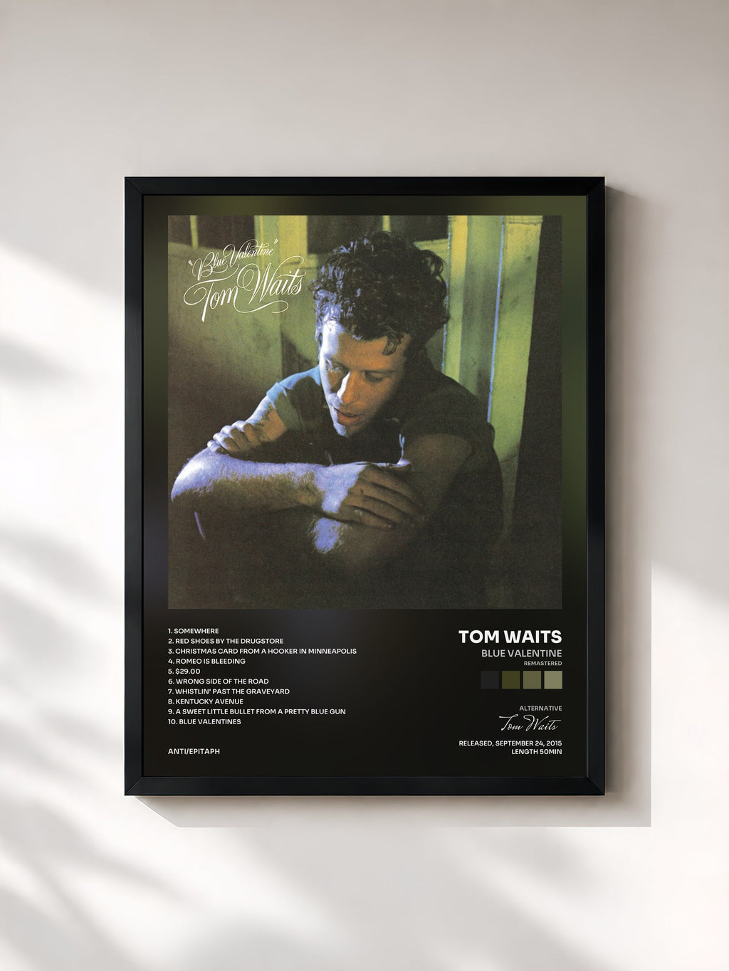 #noir Blue Valentine (Remastered) de Tom Waits en lámina enmarcada, marco negro, impresa y enmarcada en Francia