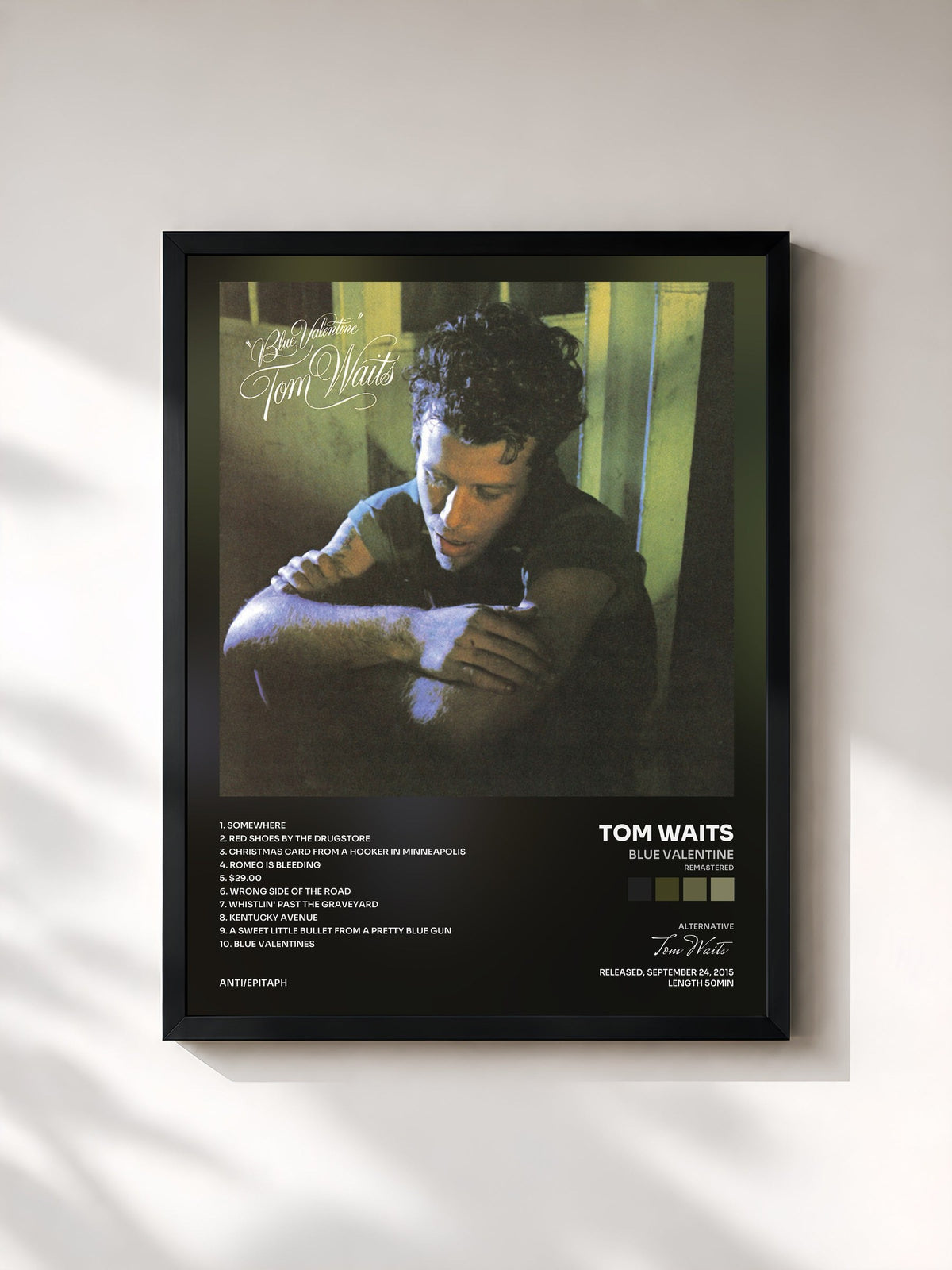 #noir Blue Valentine (Remastered) di Tom Waits in stampa incorniciata, cornice nera, stampata e incorniciata in Francia