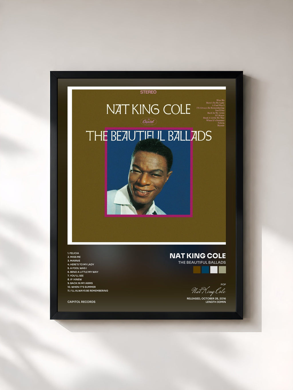 #noir The Beautiful Ballads by Nat King Cole as a framed art print, black frame, printed and framed in France