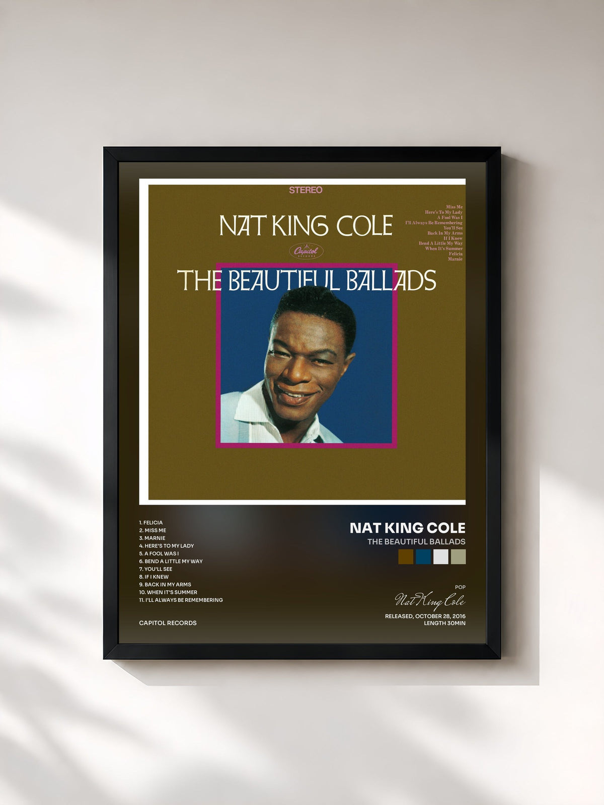 #noir The Beautiful Ballads von Nat King Cole als gerahmter Kunstdruck, schwarzer Rahmen, gedruckt und gerahmt in Frankreich