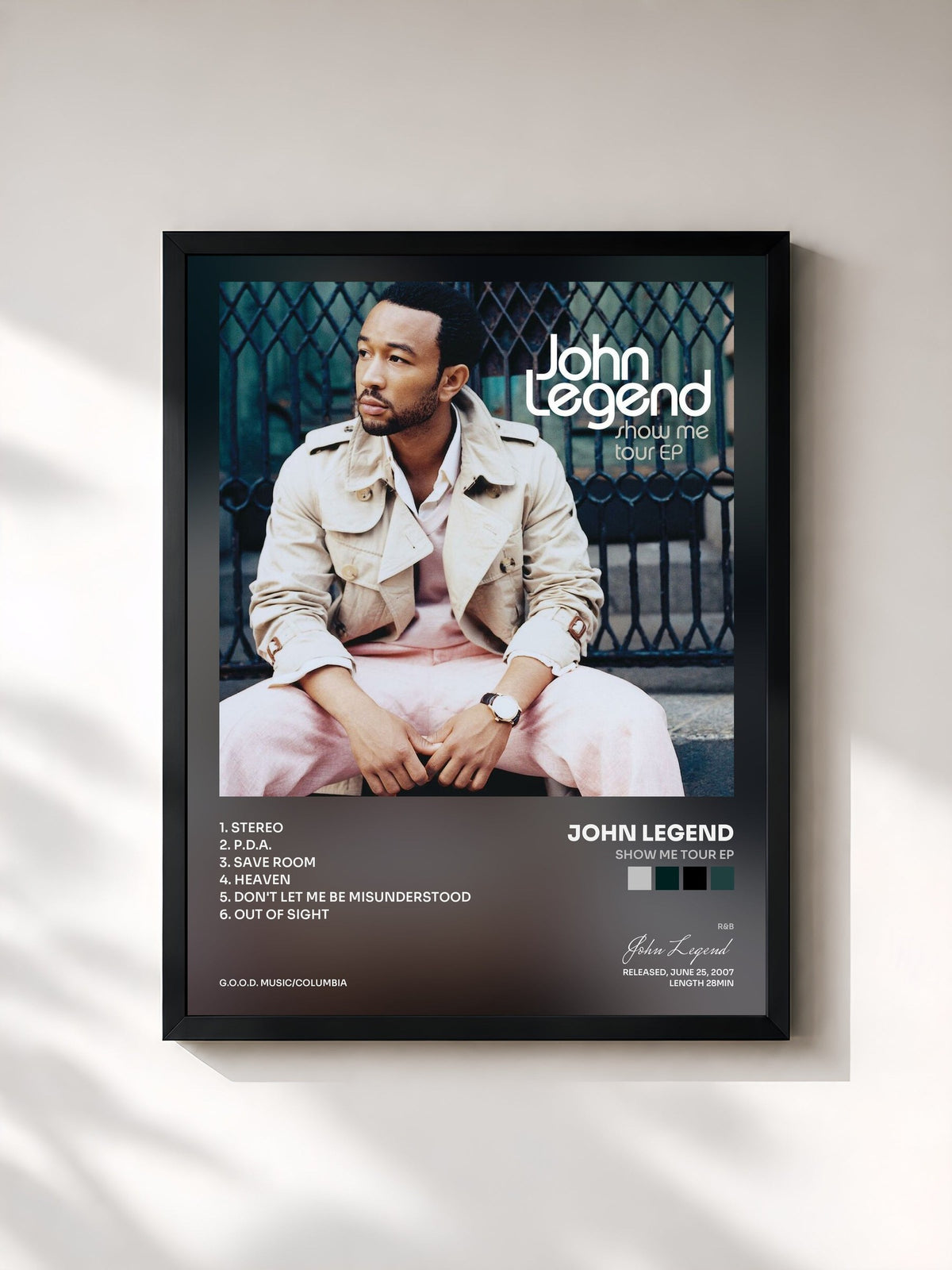 #noir Tableau de l'album Show Me Tour EP de John Legend, cadre noir, imprimé et encadré en France