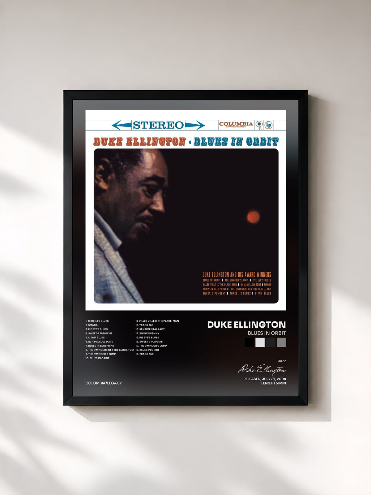 #noir Tableau de l'album Blues In Orbit de Duke Ellington, cadre noir, imprimé et encadré en France