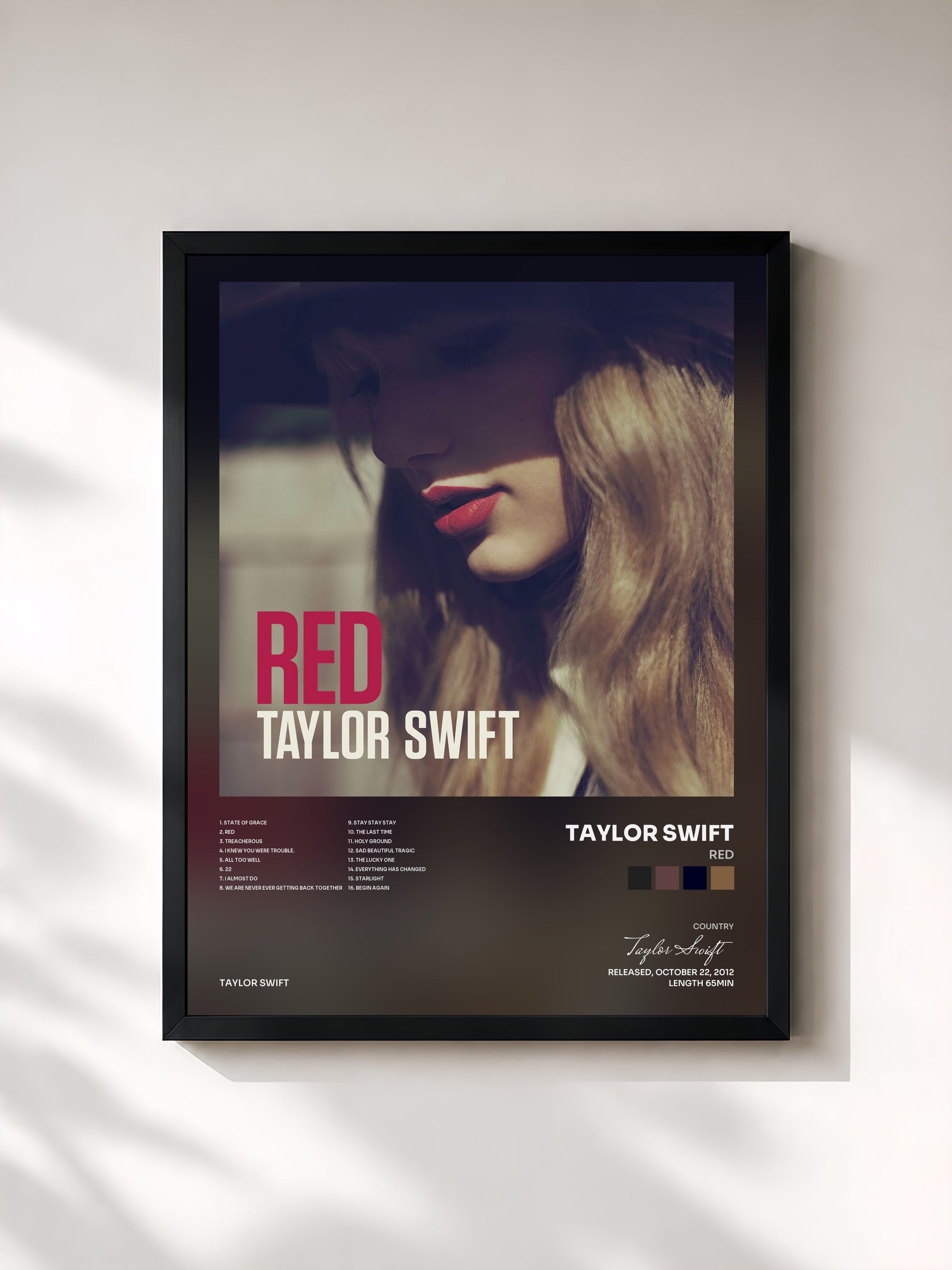 #noir Red by Taylor Swift as a framed art print, black frame, printed and framed in France