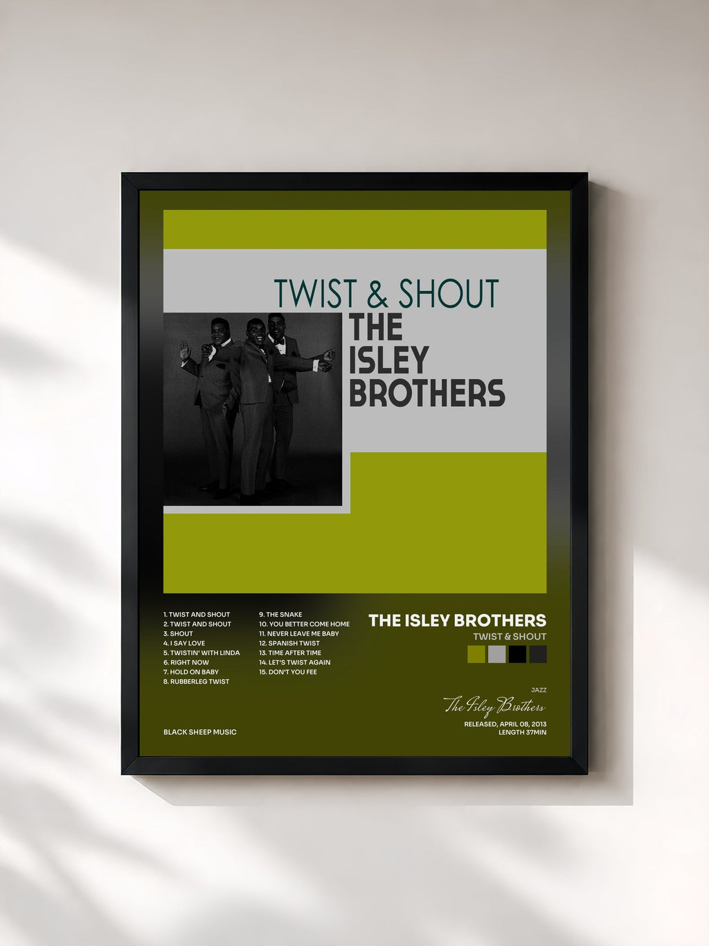 #noir Twist & Shout de The Isley Brothers en lámina enmarcada, marco negro, impresa y enmarcada en Francia