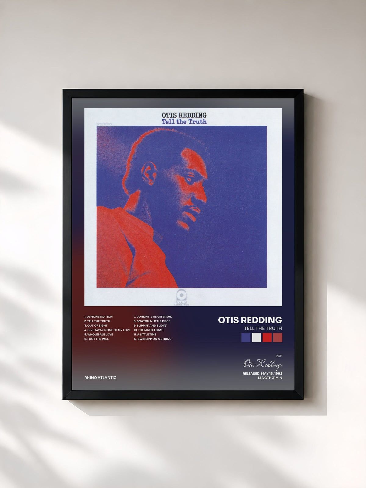 #noir Tableau de l'album Tell the Truth de Otis Redding, cadre noir, imprimé et encadré en France