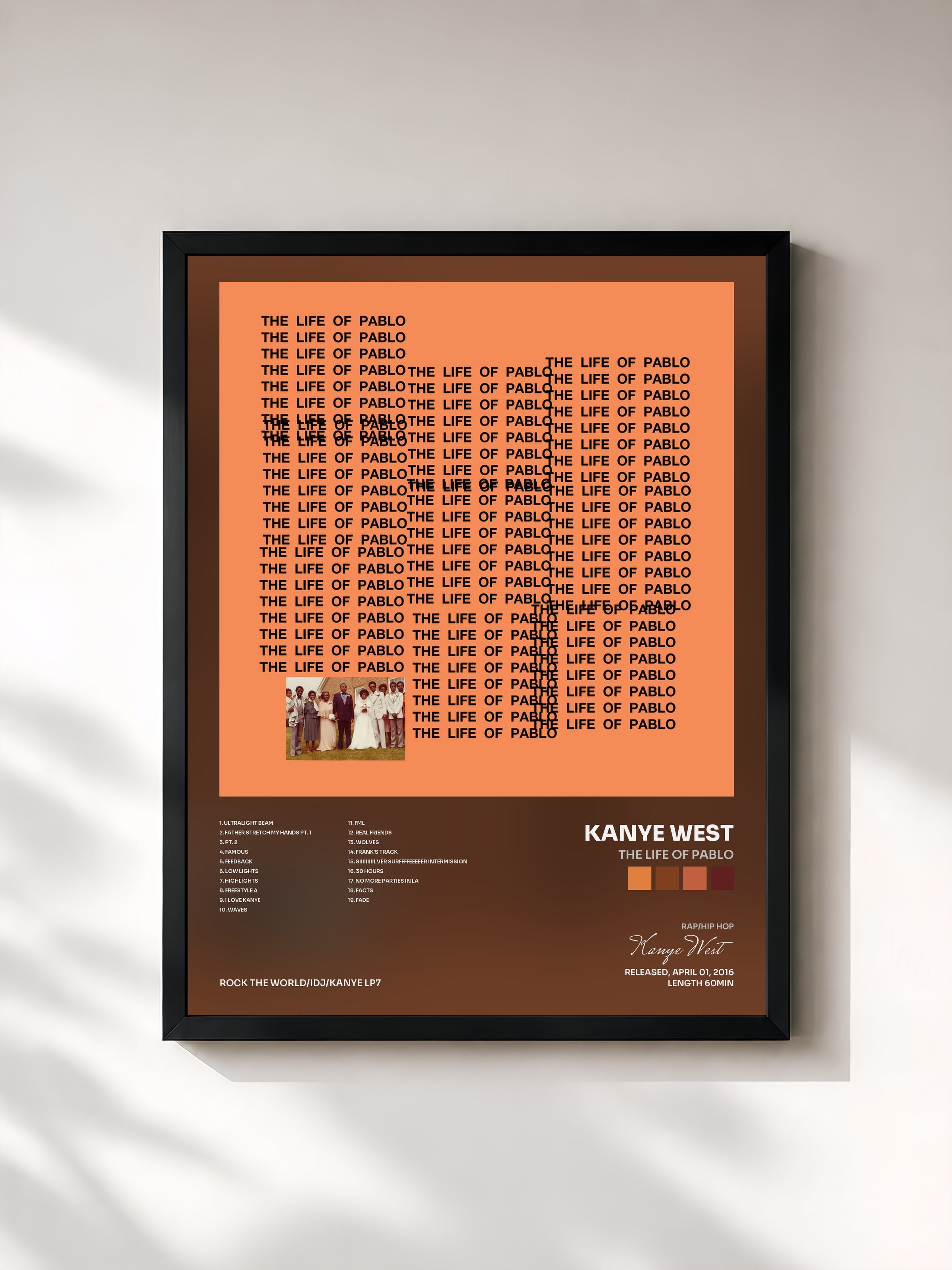 #noir Tableau de l'album The Life Of Pablo de Kanye West, cadre noir, imprimé et encadré en France