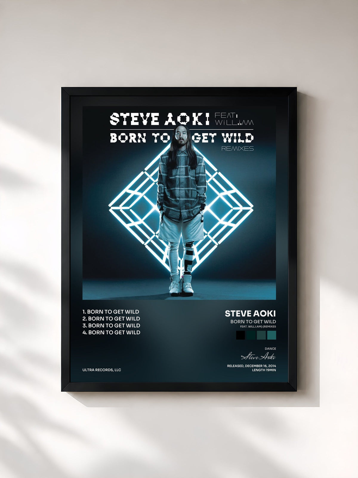 #noir Tableau de l'album Born To Get Wild (feat. will.i.am) (Remixes) de Steve Aoki, cadre noir, imprimé et encadré en France