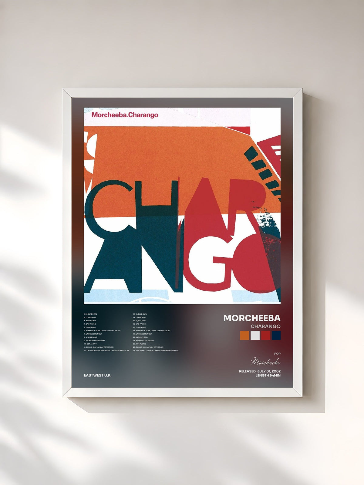 #blanc Tableau de l'album Charango de Morcheeba, cadre blanc, imprimé et encadré en France