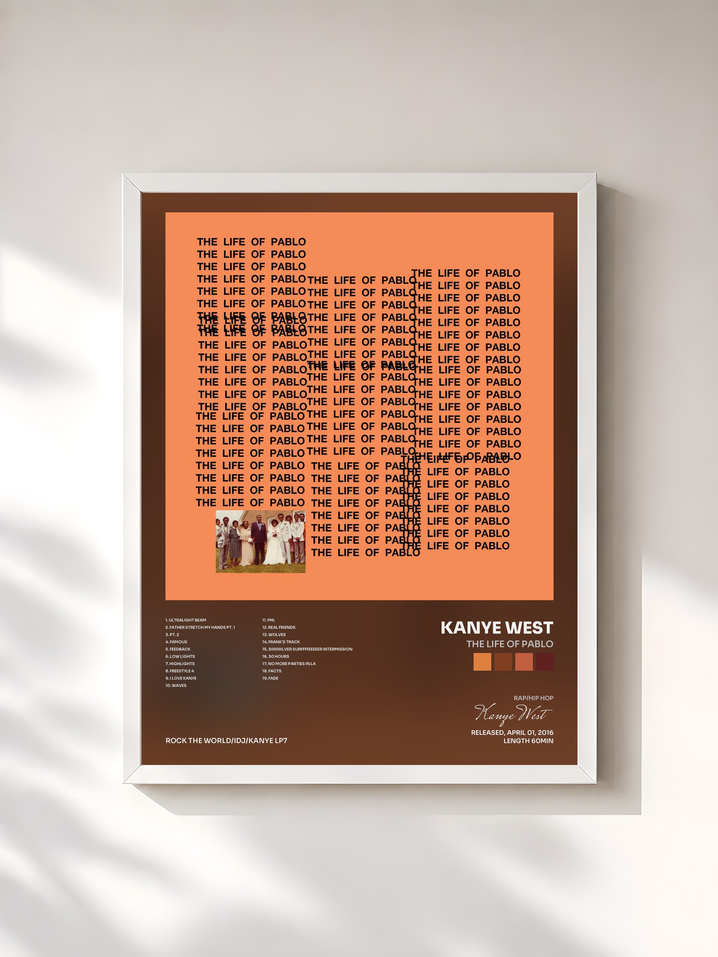 #blanc Tableau de l'album The Life Of Pablo de Kanye West, cadre blanc, imprimé et encadré en France