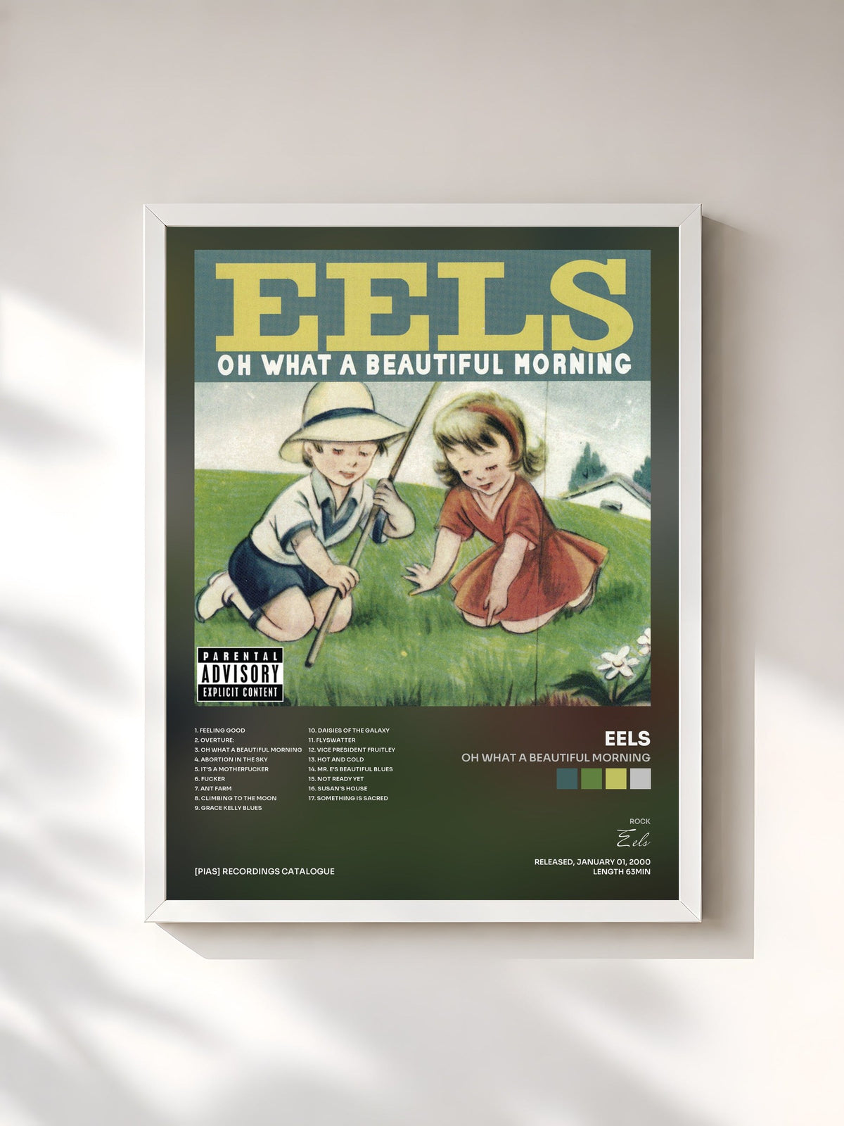 #blanc Tableau de l'album Oh What A Beautiful Morning de Eels, cadre blanc, imprimé et encadré en France