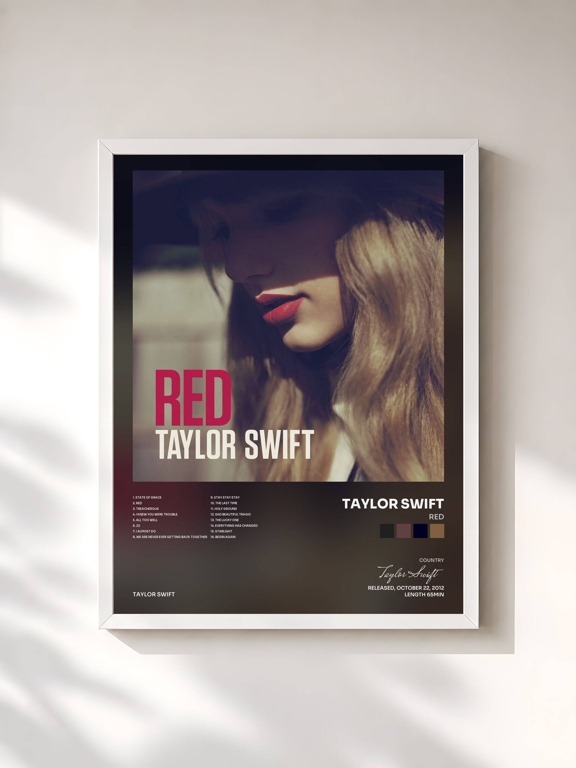 #blanc Red by Taylor Swift as a framed art print, white frame, printed and framed in France