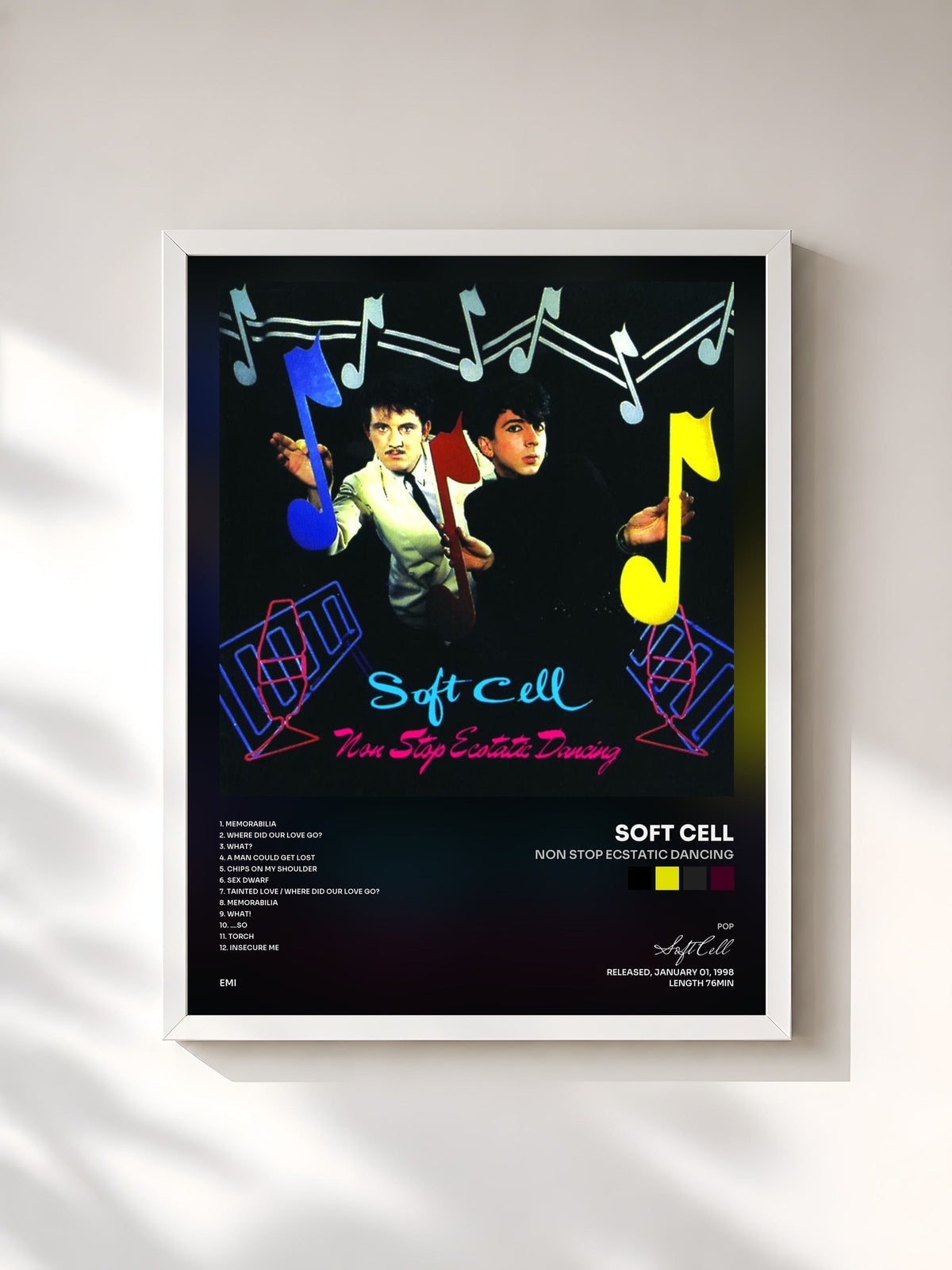 #blanc Non Stop Ecstatic Dancing von Soft Cell als gerahmter Kunstdruck, weißer Rahmen, gedruckt und gerahmt in Frankreich