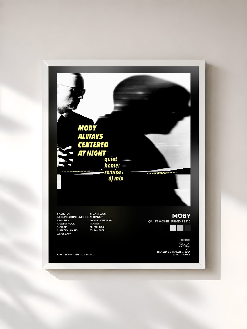 #blanc Tableau de l'album quiet home : remixes dj de Moby, cadre blanc, imprimé et encadré en France