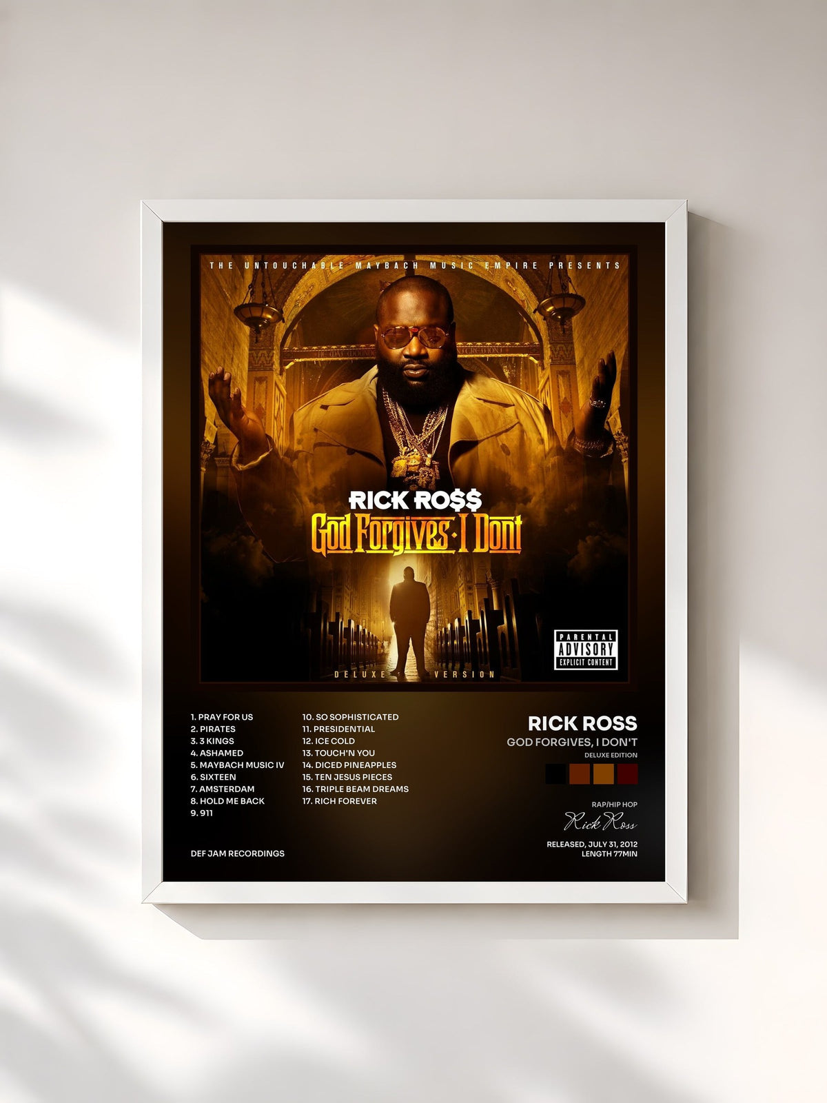 #blanc God Forgives, I Don't (Deluxe Edition) by Rick Ross as a framed art print, white frame, printed and framed in France