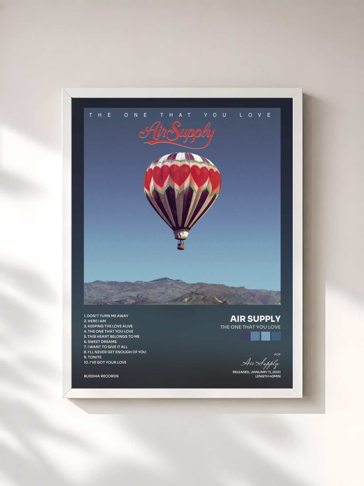#blanc The One That You Love by Air Supply as a framed art print, white frame, printed and framed in France
