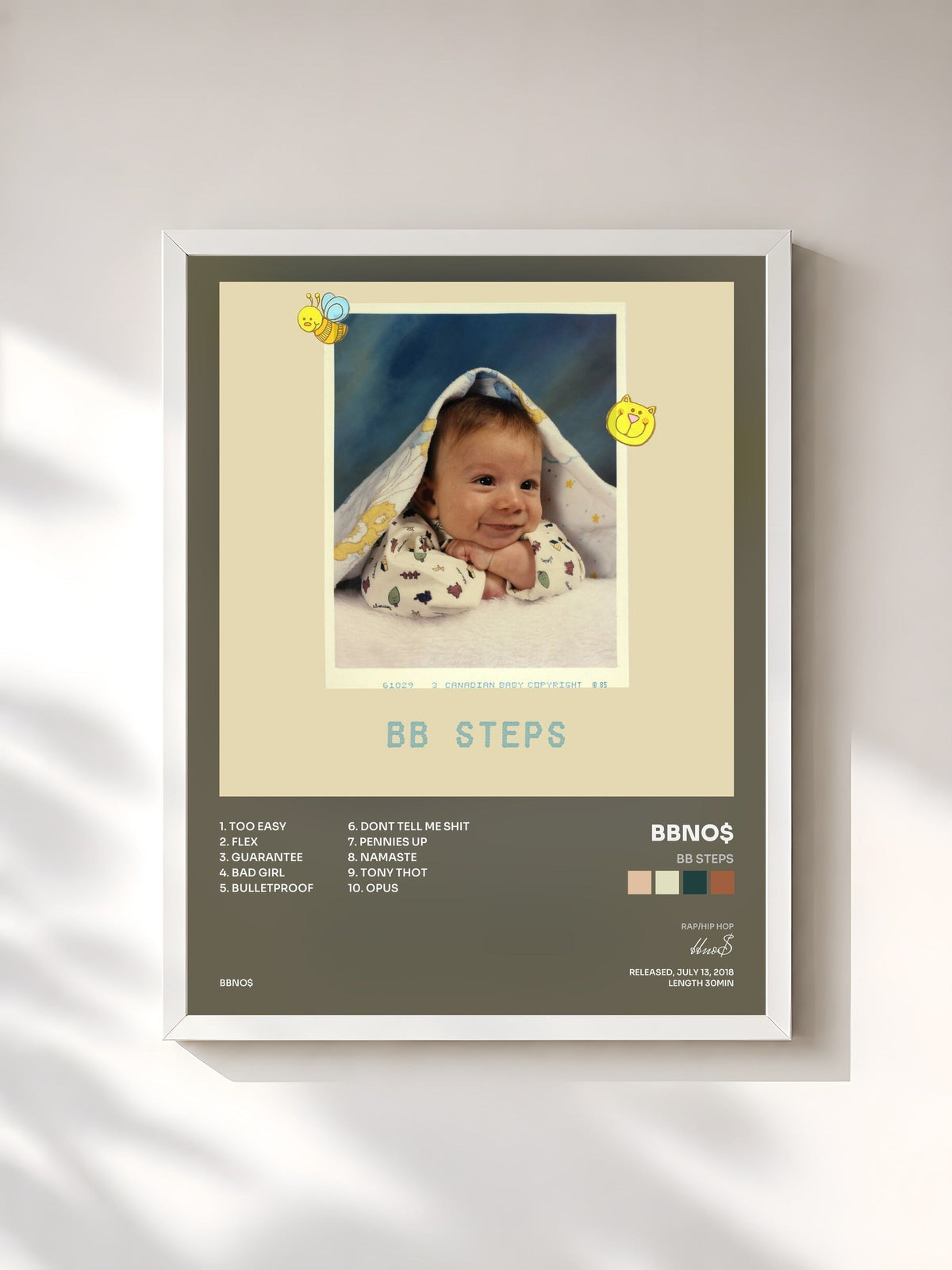 #blanc bb steps by bbno$ as a framed art print, white frame, printed and framed in France
