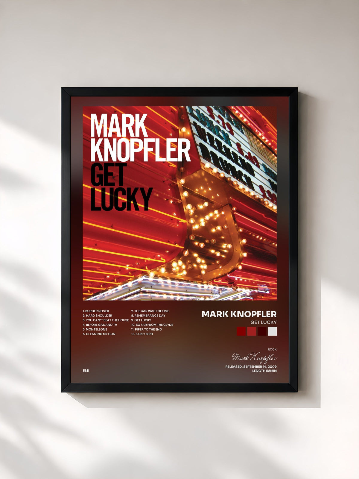 #noir Tableau de l'album Get Lucky de Mark Knopfler, cadre noir, imprimé et encadré en France