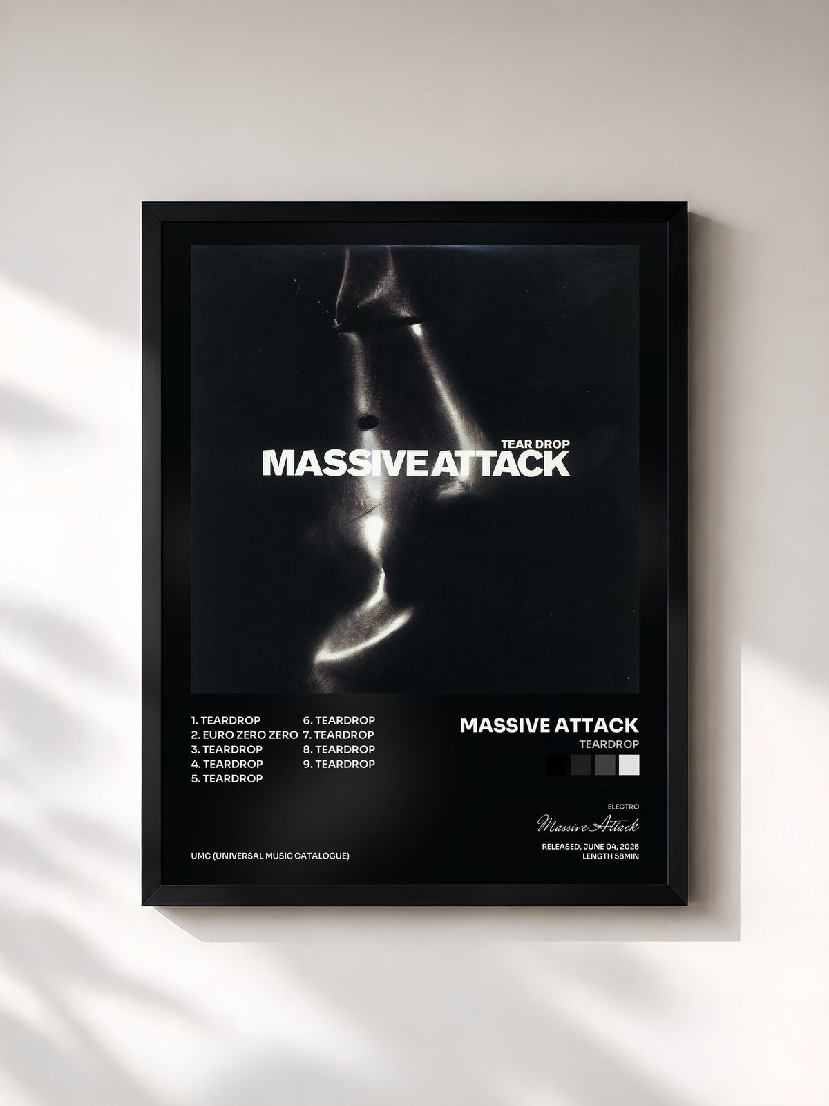 #noir Tableau de l'album Teardrop de Massive Attack, cadre noir, imprimé et encadré en France