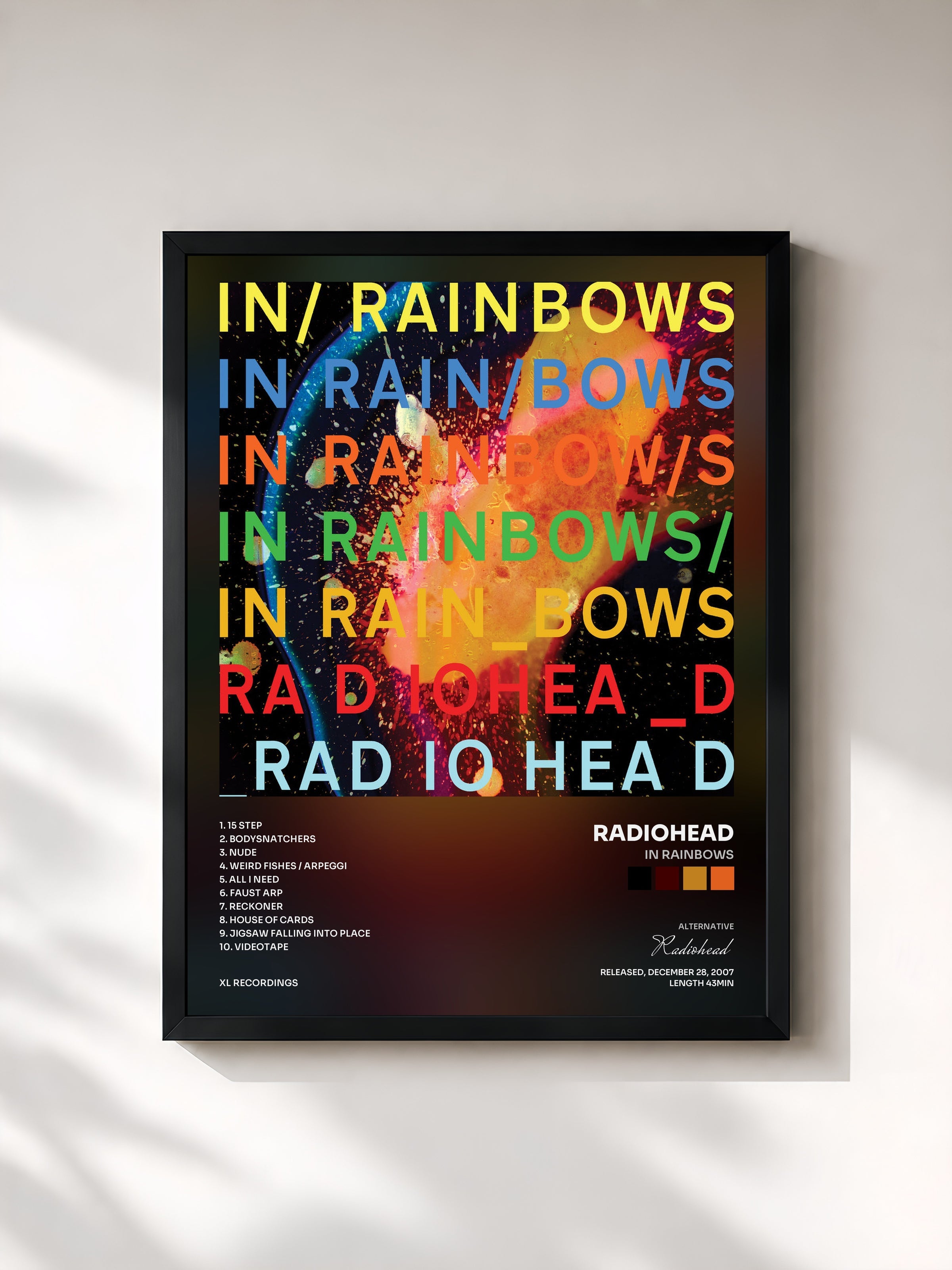 #noir Tableau de l'album In Rainbows de Radiohead, cadre noir, imprimé et encadré en France