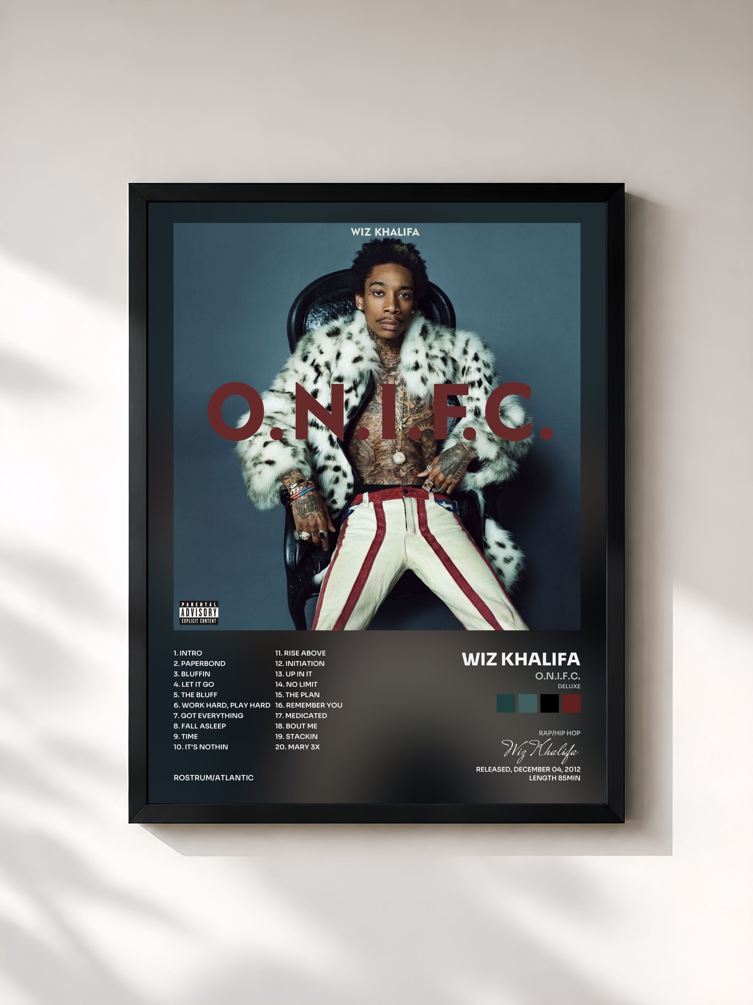 #noir Tableau de l'album O.N.I.F.C. (Deluxe) de Wiz Khalifa, cadre noir, imprimé et encadré en France