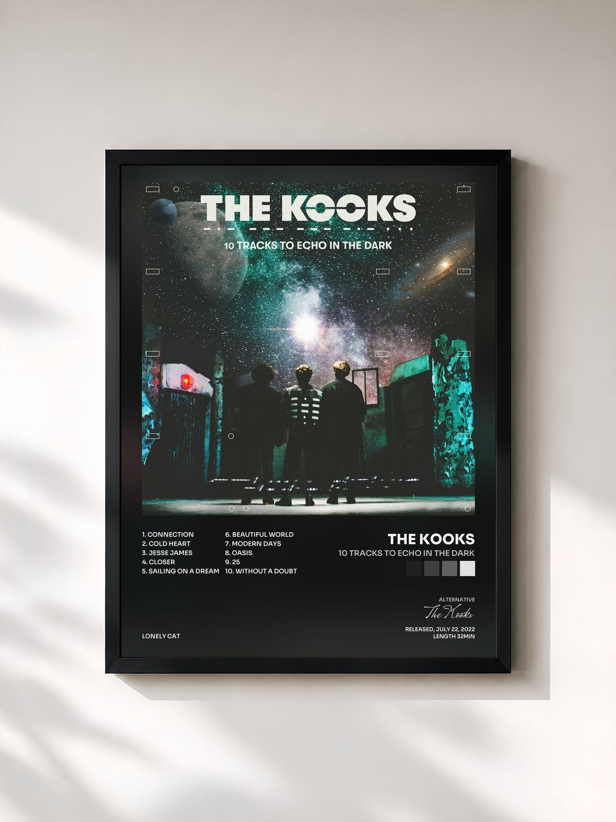 #noir 10 Tracks to Echo in the Dark de The Kooks en lámina enmarcada, marco negro, impresa y enmarcada en Francia