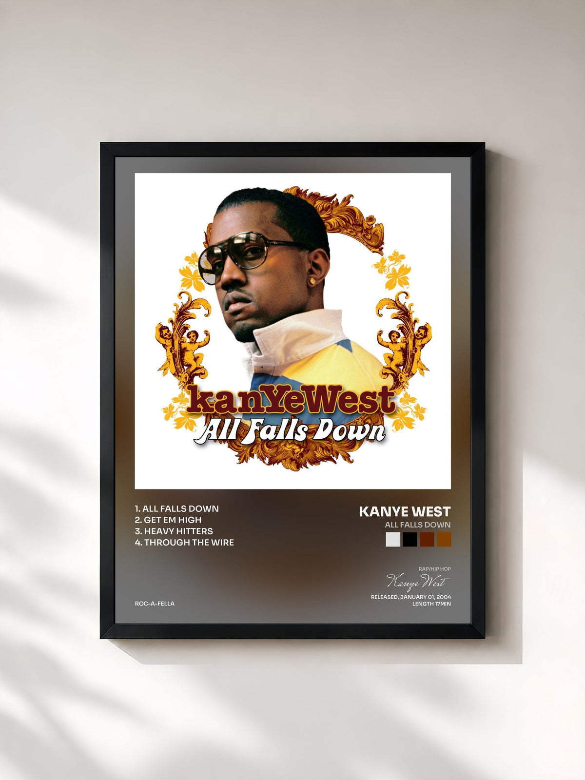 #noir Tableau de l'album All Falls Down de Kanye West, cadre noir, imprimé et encadré en France