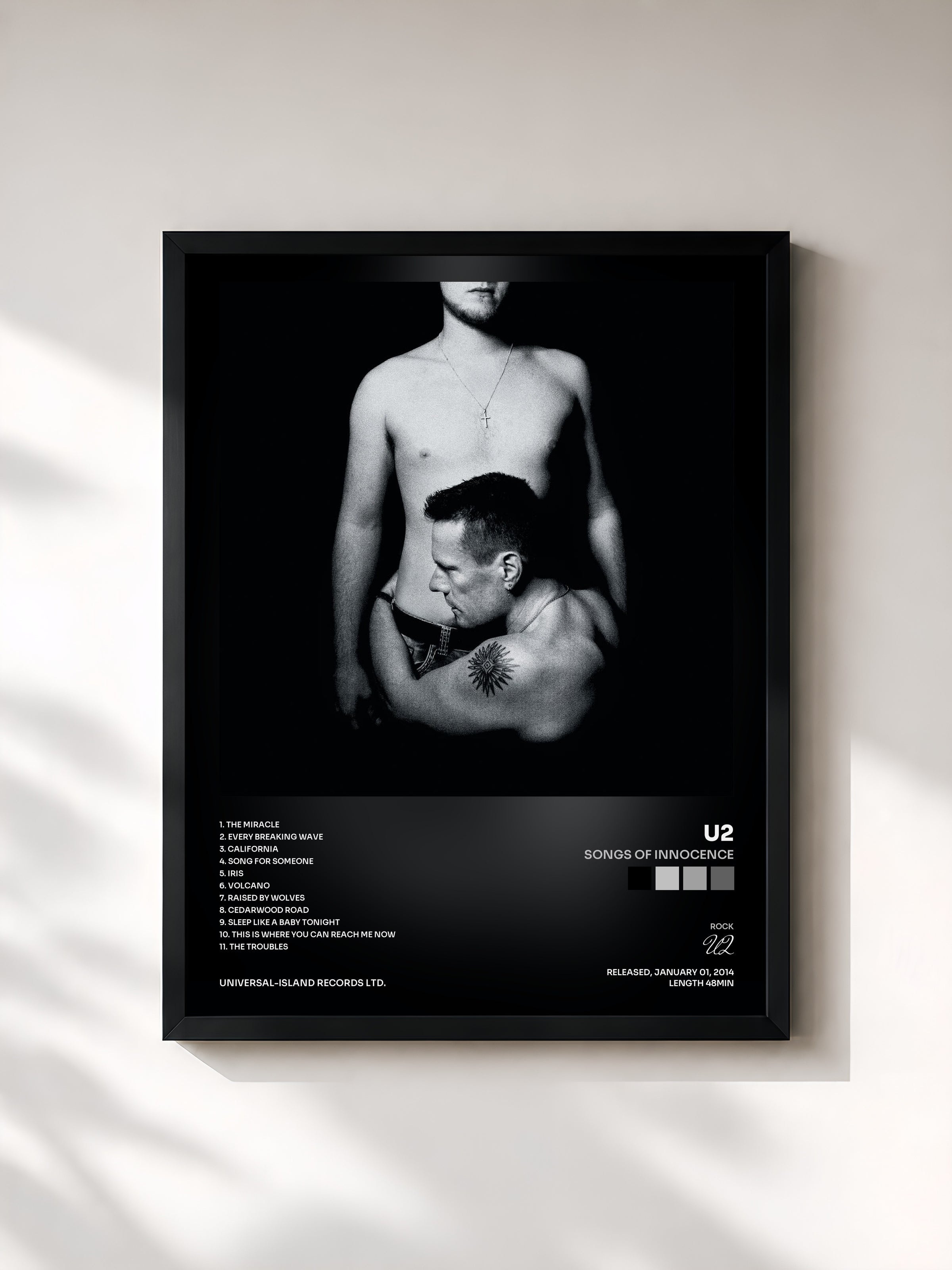 #noir Tableau de l'album Songs Of Innocence de U2, cadre noir, imprimé et encadré en France