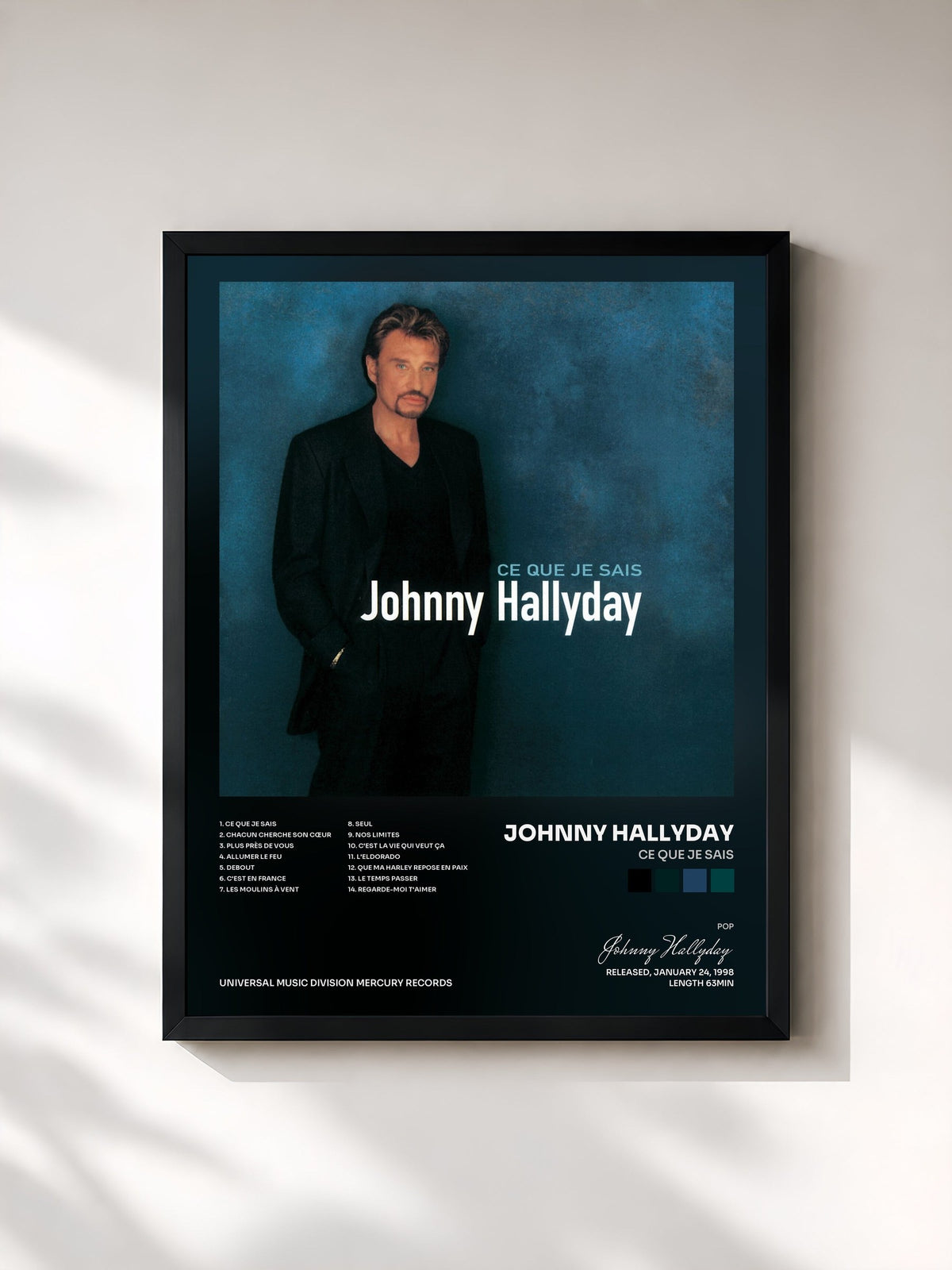 #noir Ce que je sais di Johnny Hallyday in stampa incorniciata, cornice nera, stampata e incorniciata in Francia