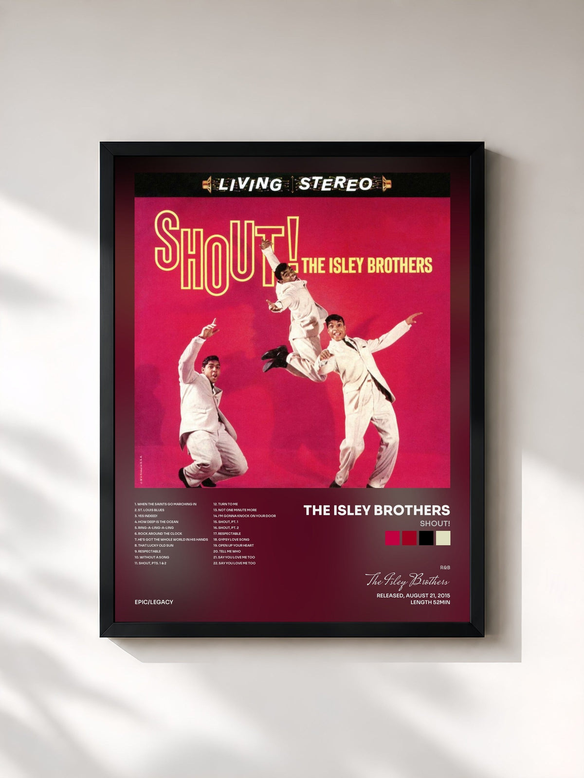 #noir Tableau de l'album Shout! de The Isley Brothers, cadre noir, imprimé et encadré en France