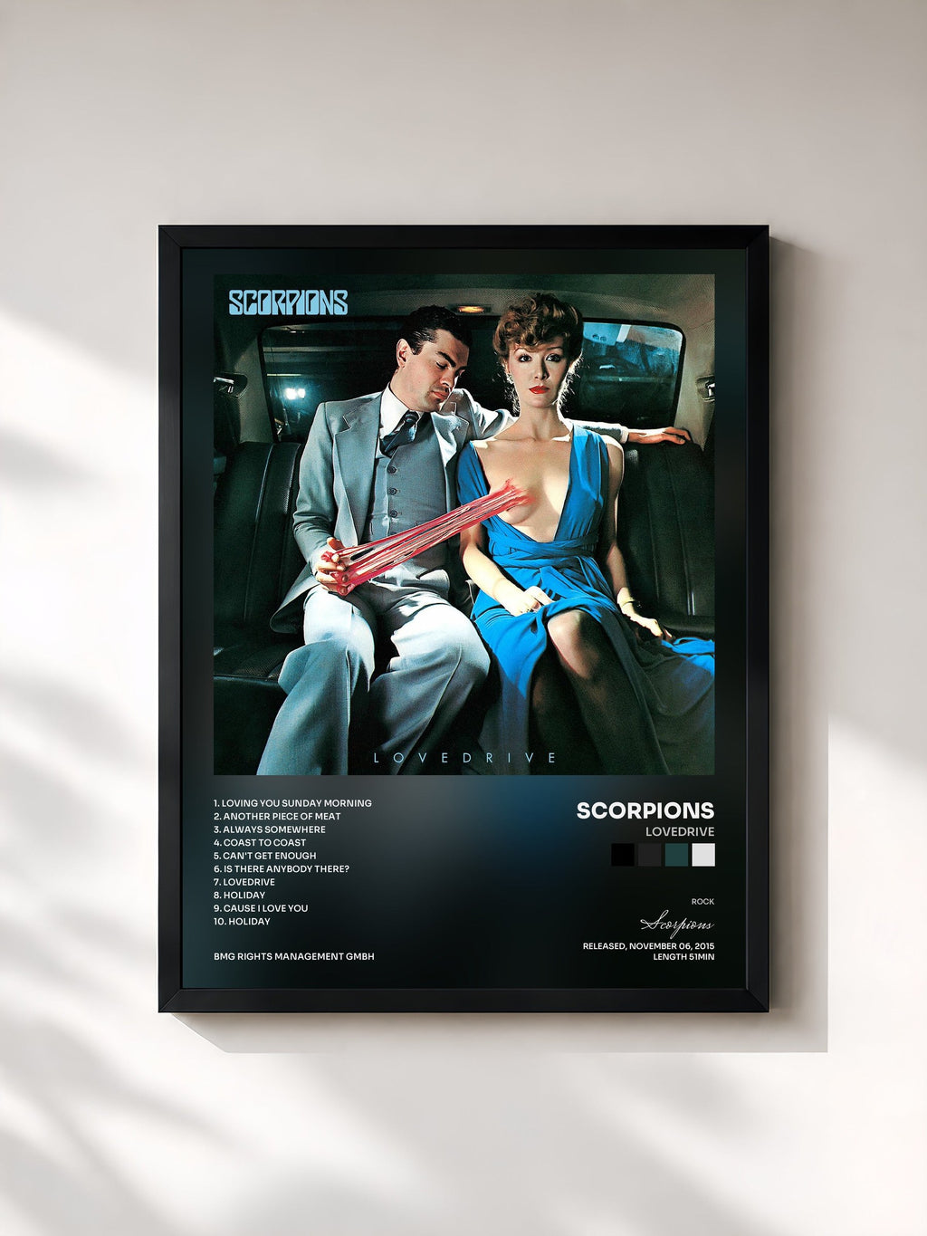 #noir Tableau de l'album Lovedrive de Scorpions, cadre noir, imprimé et encadré en France