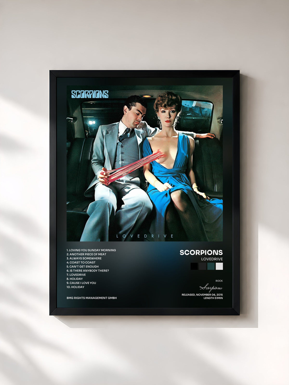 #noir Tableau de l'album Lovedrive de Scorpions, cadre noir, imprimé et encadré en France