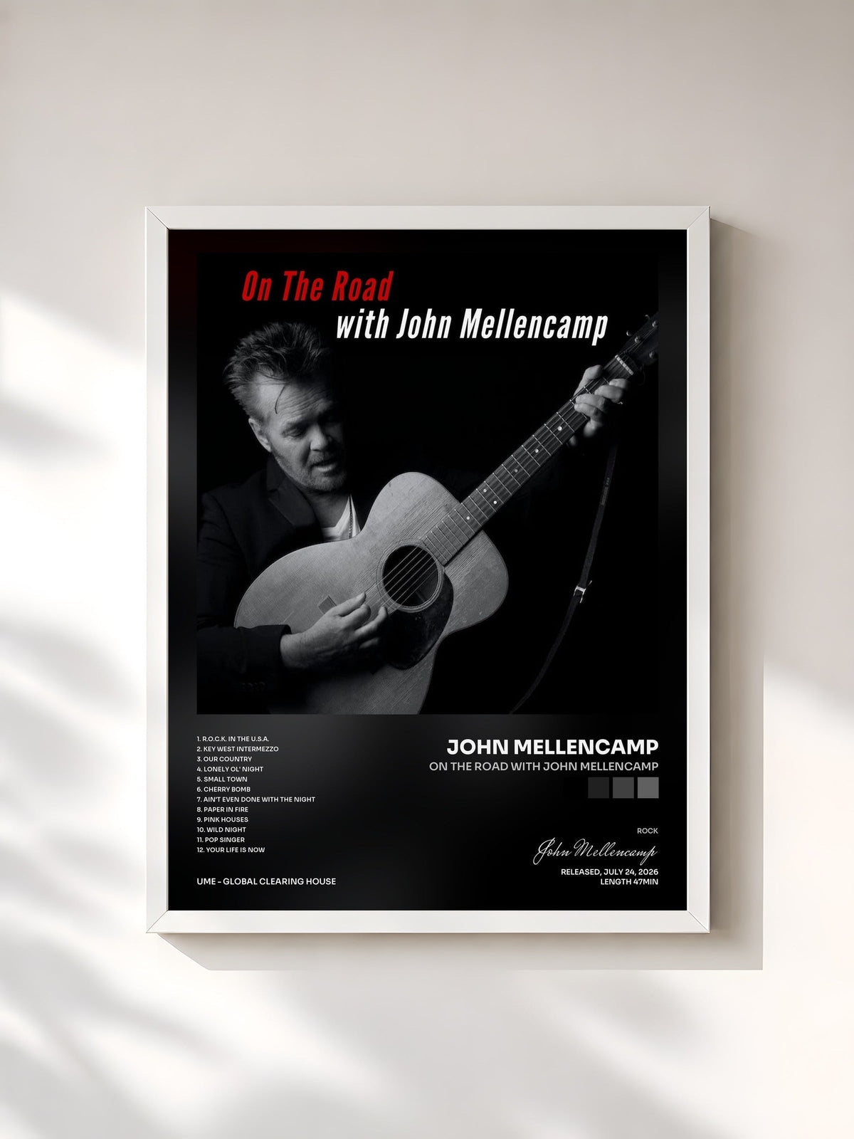 #blanc On The Road With John Mellencamp by John Mellencamp as a framed art print, white frame, printed and framed in France