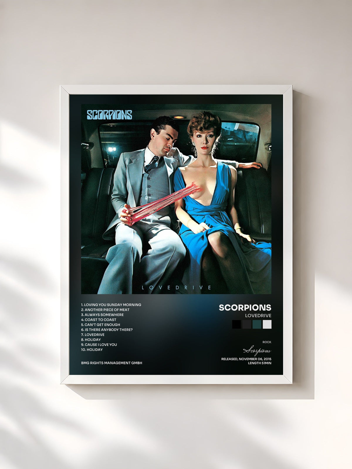 #blanc Tableau de l'album Lovedrive de Scorpions, cadre blanc, imprimé et encadré en France