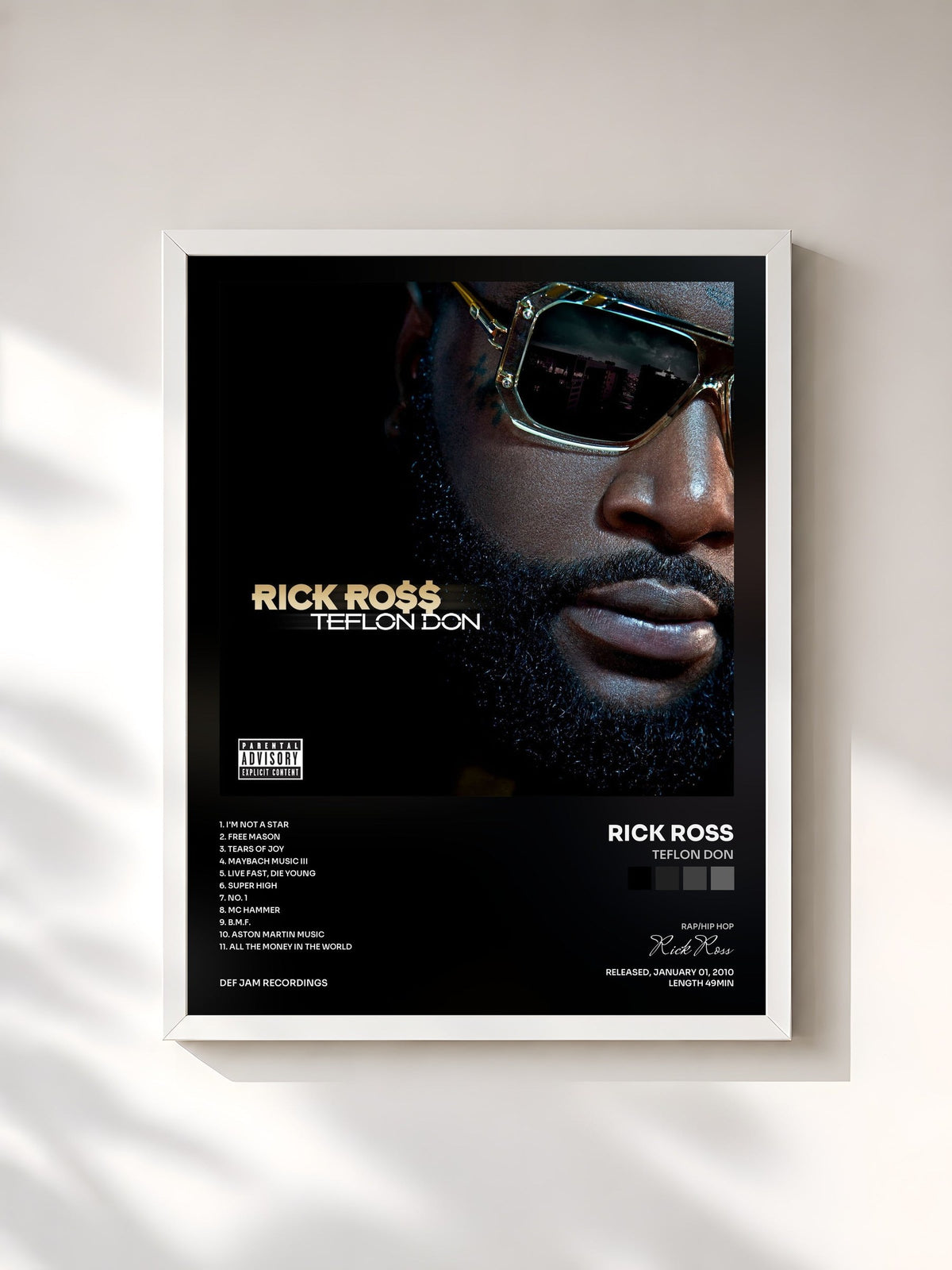 #blanc Teflon Don by Rick Ross as a framed art print, white frame, printed and framed in France