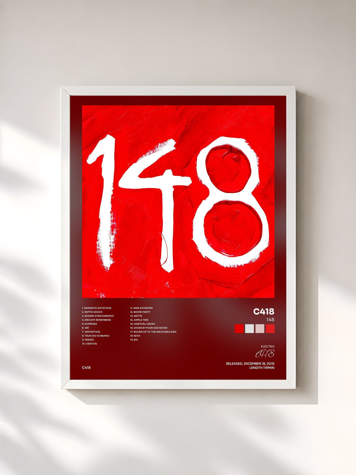 #blanc Tableau de l'album 148 de C418, cadre blanc, imprimé et encadré en France