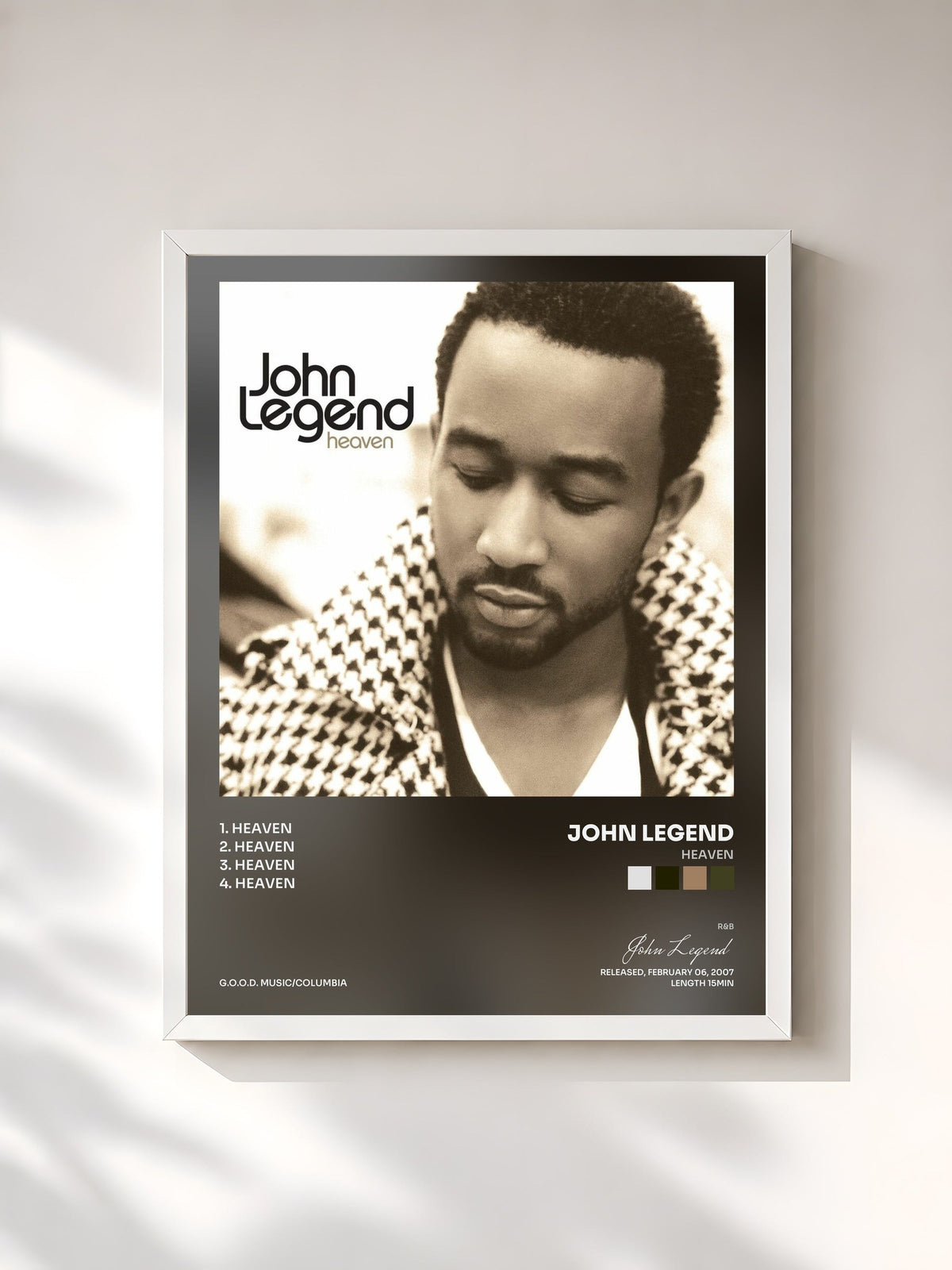 #blanc Tableau de l'album Heaven de John Legend, cadre blanc, imprimé et encadré en France
