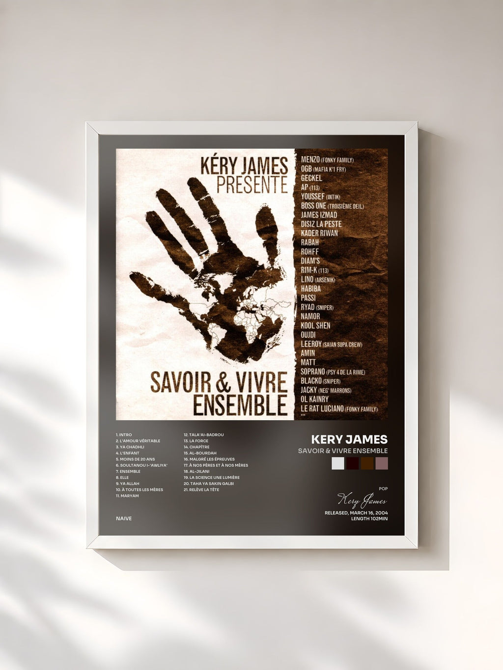 #blanc Savoir & vivre ensemble by Kery James as a framed art print, white frame, printed and framed in France