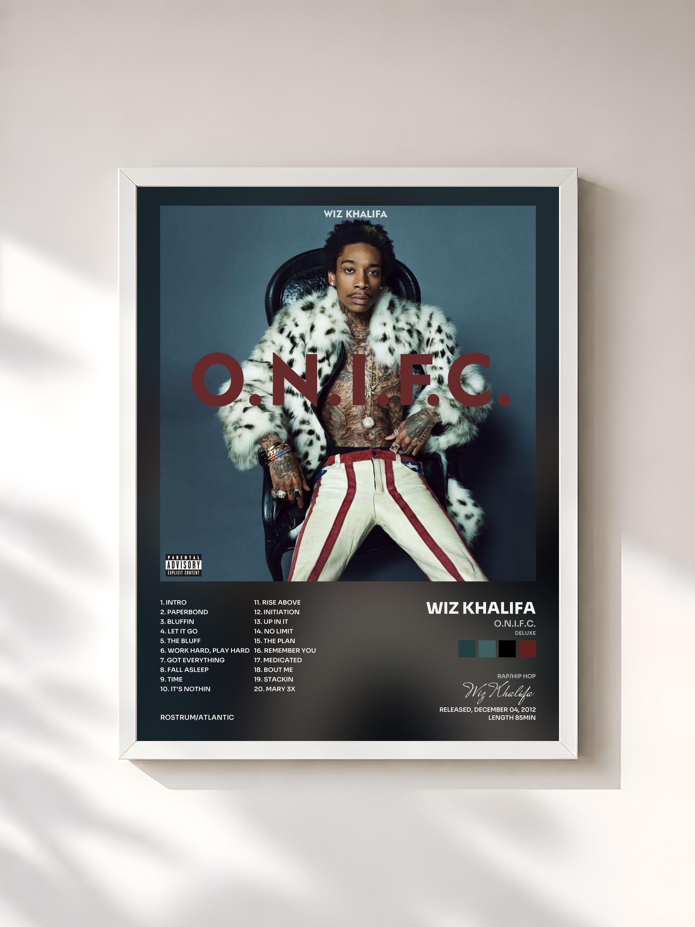 #blanc Tableau de l'album O.N.I.F.C. (Deluxe) de Wiz Khalifa, cadre blanc, imprimé et encadré en France