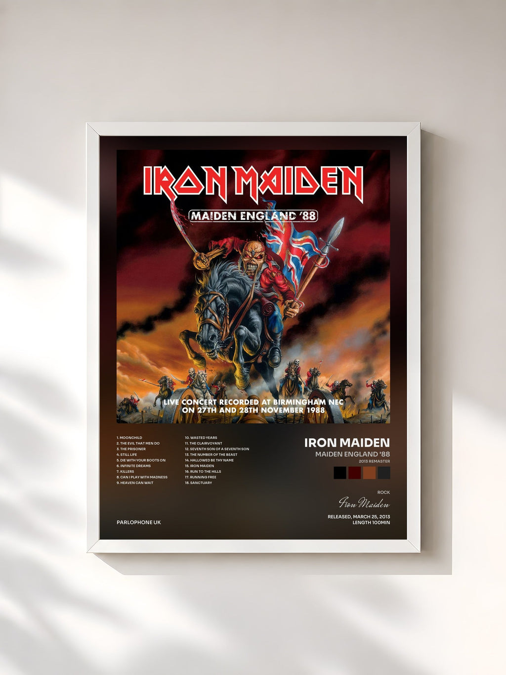 #blanc Tableau de l'album Maiden England '88 (2013 Remaster) de Iron Maiden, cadre blanc, imprimé et encadré en France